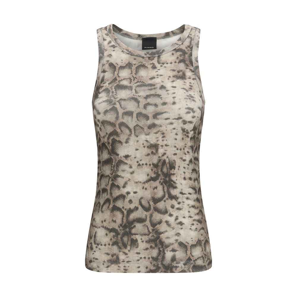 PINKO Beige Cotton Sleeveles T-Shirt