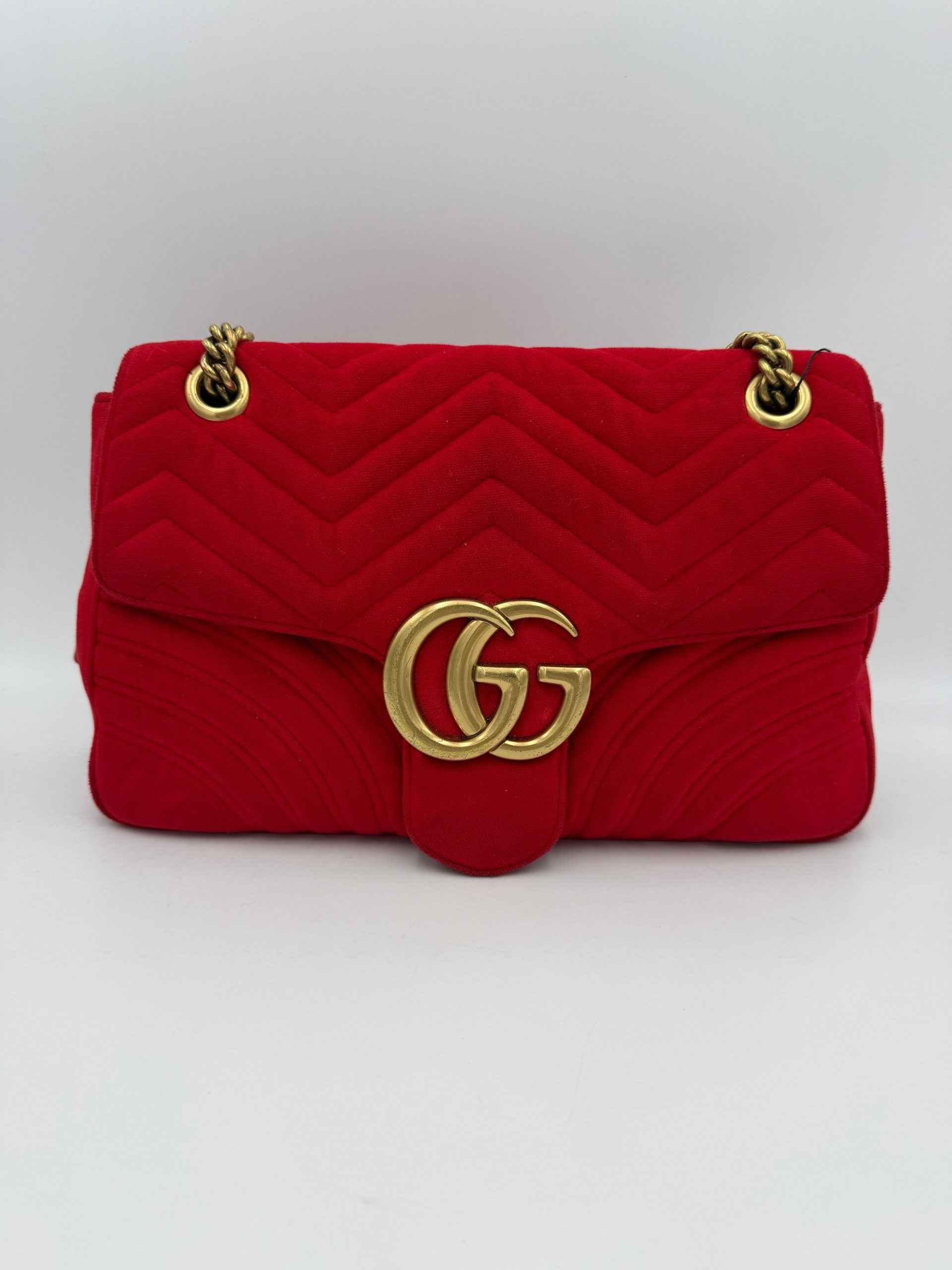 Gucci GUCCI MARMONT Red Velvet Handbag