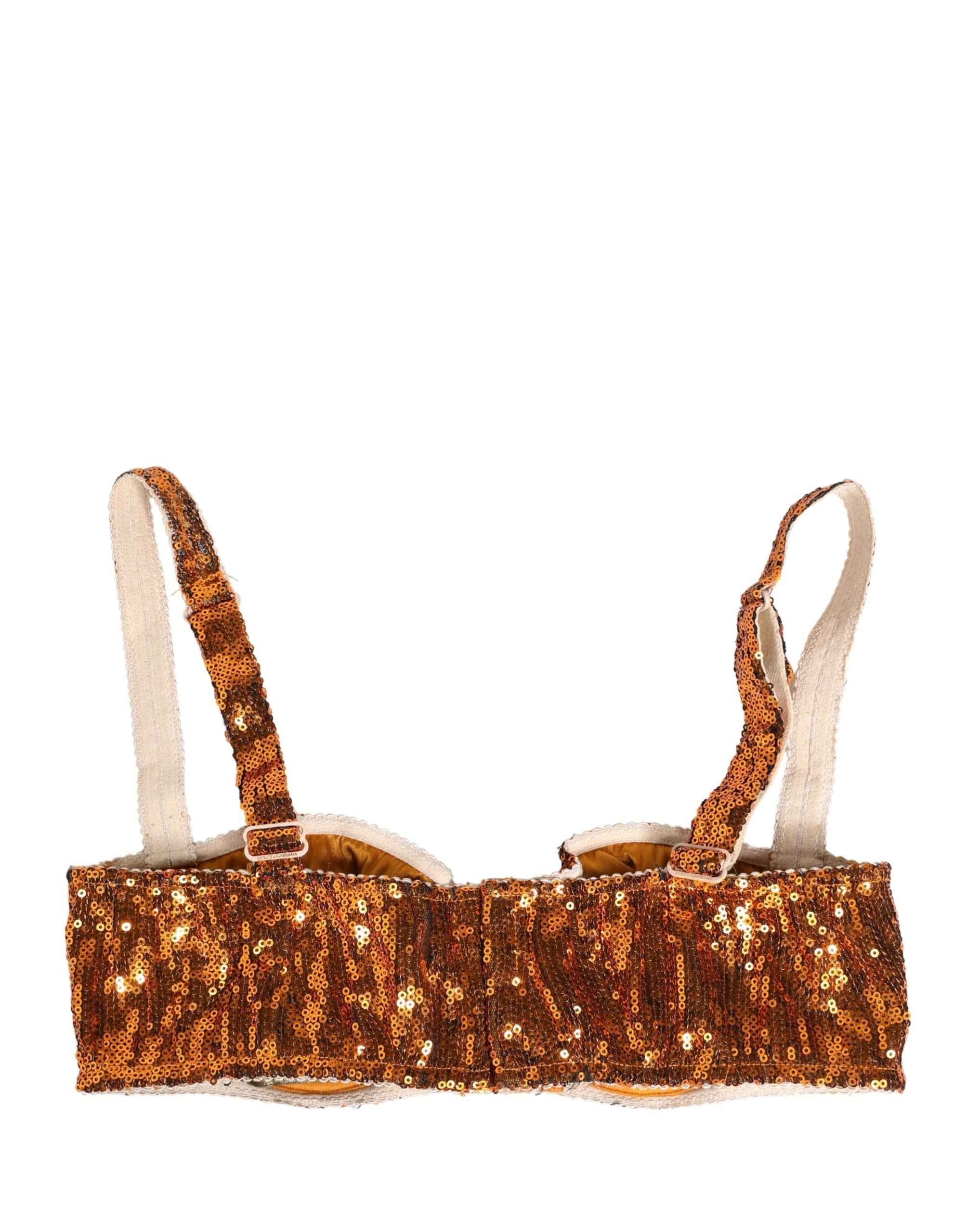 Dolce & Gabbana Gold Sequined Nyon Balconnet Bra Underwear