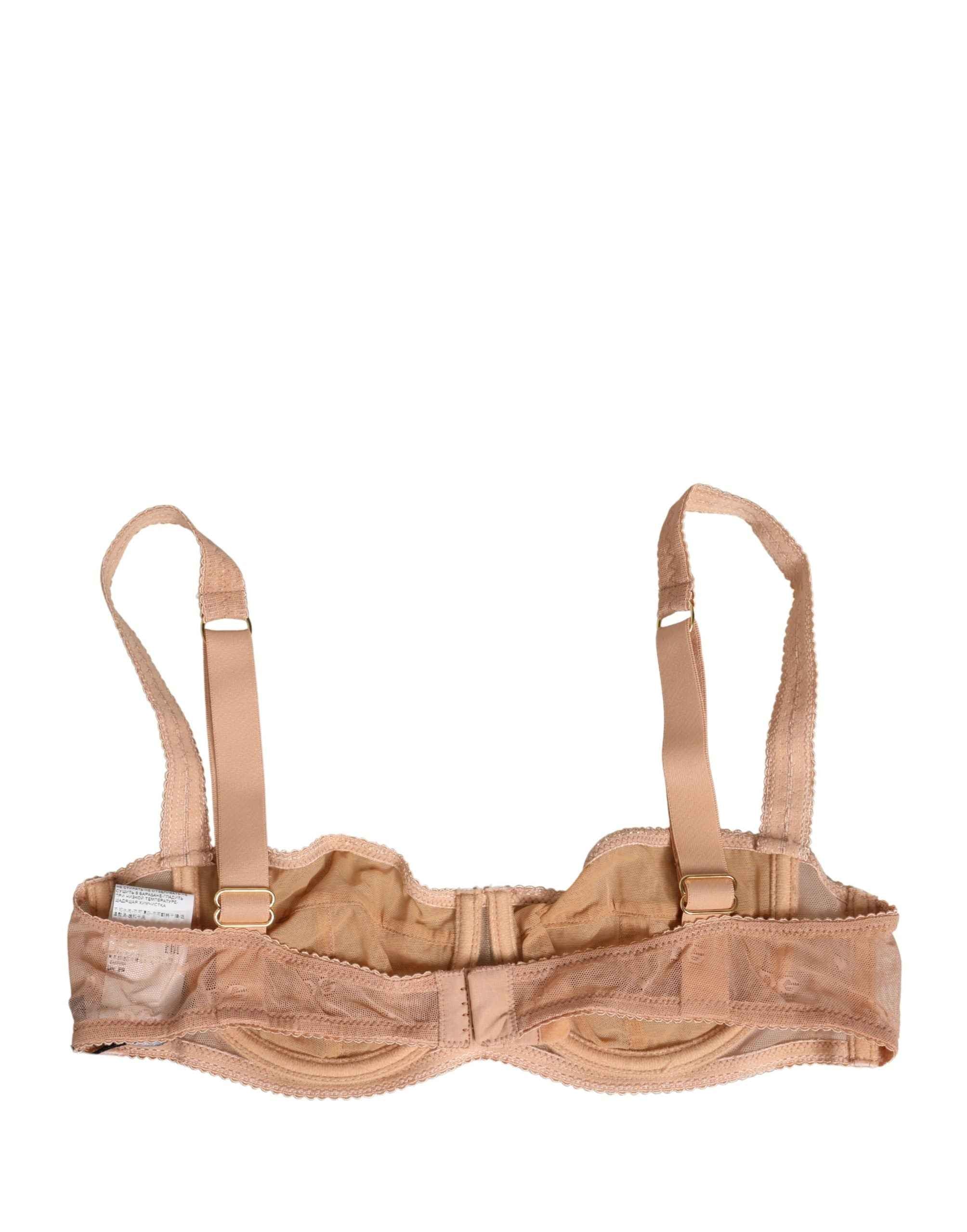 Dolce & Gabbana Beige Lace Mesh Underwire Balconnet Bra Underwear