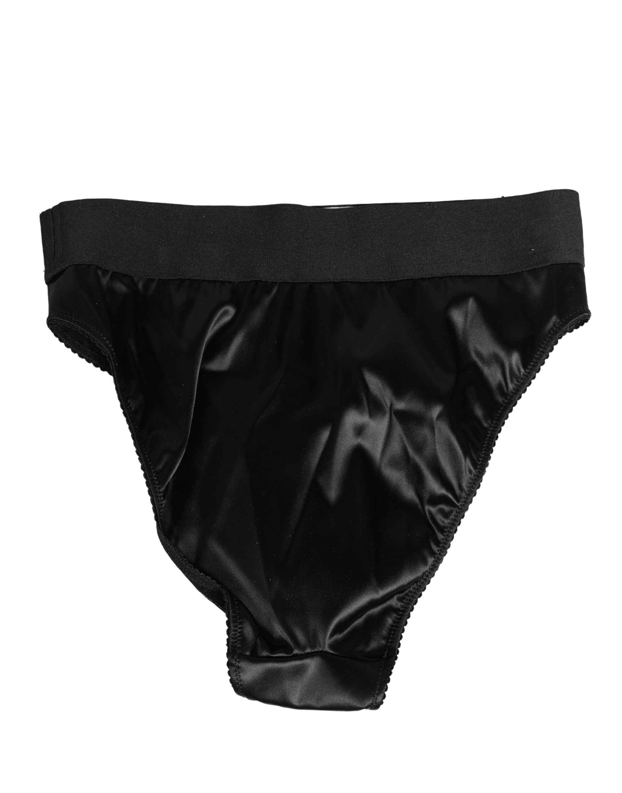 Dolce & Gabbana Black Satin High-Waist Brief Logo Women Underwear