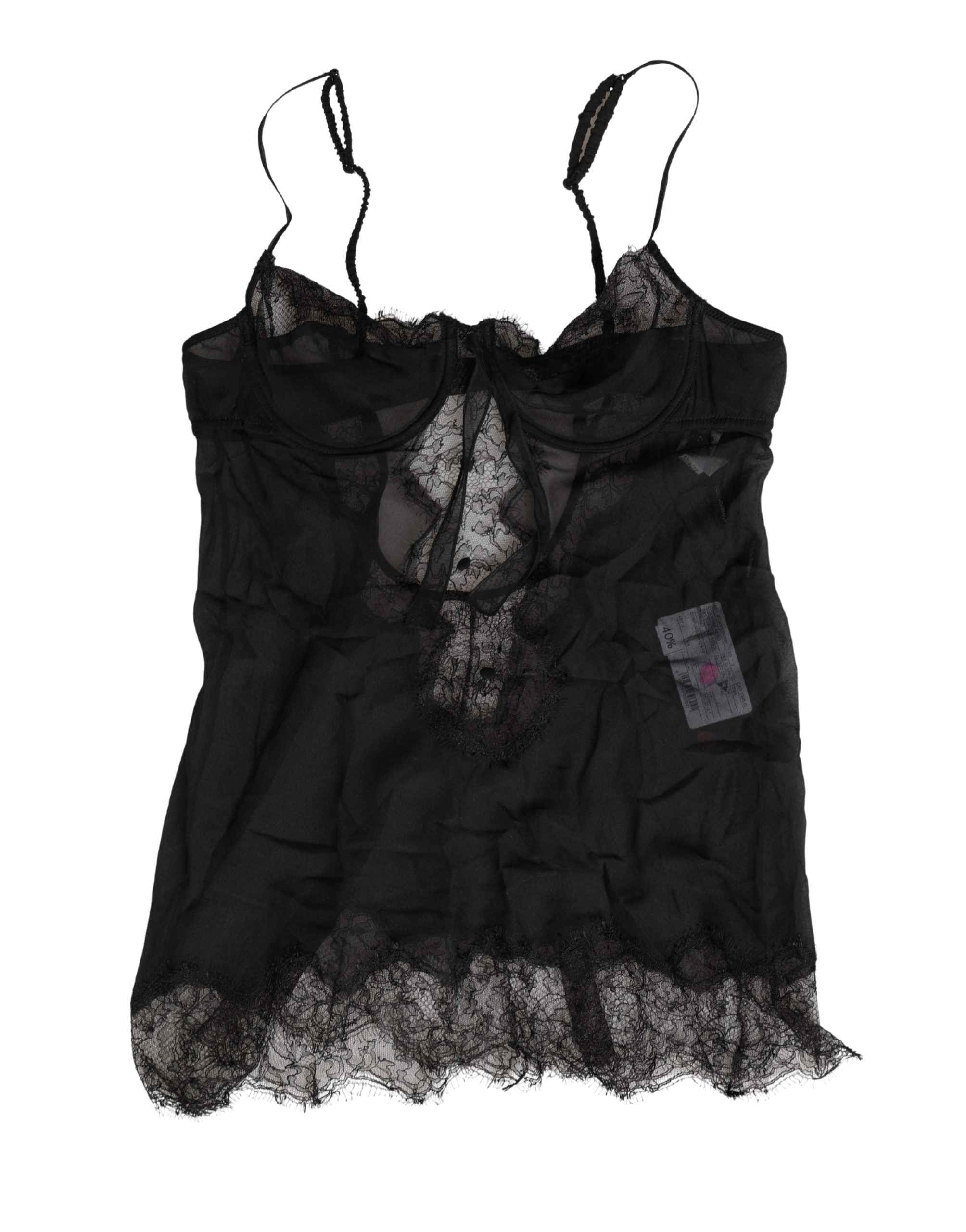Dolce & Gabbana Black Silk Lace Lingerie Chemise Top Underwear