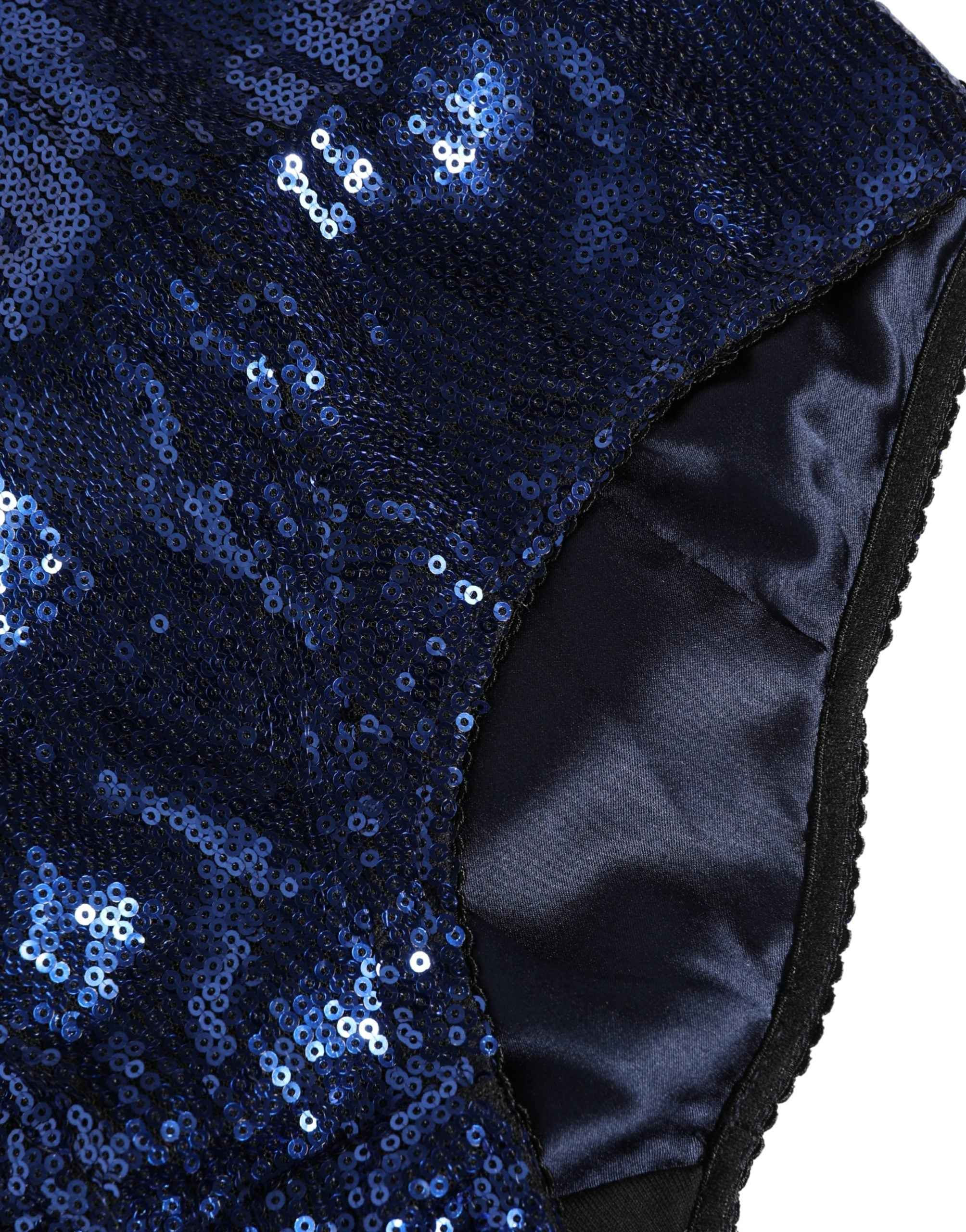 Dolce & Gabbana Blue Sequined High Waist Girdle Panty Underwear