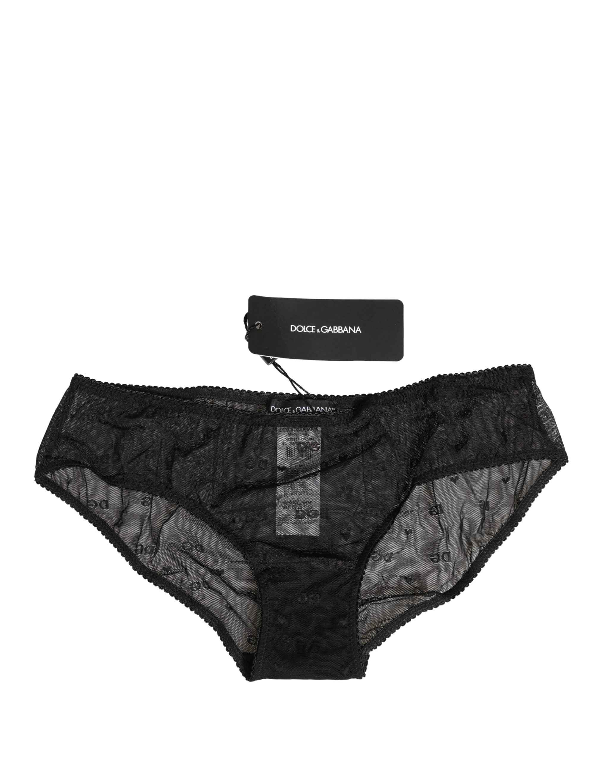 Dolce & Gabbana Black Sheer Mesh Lace Logo Brief Panty Underwear
