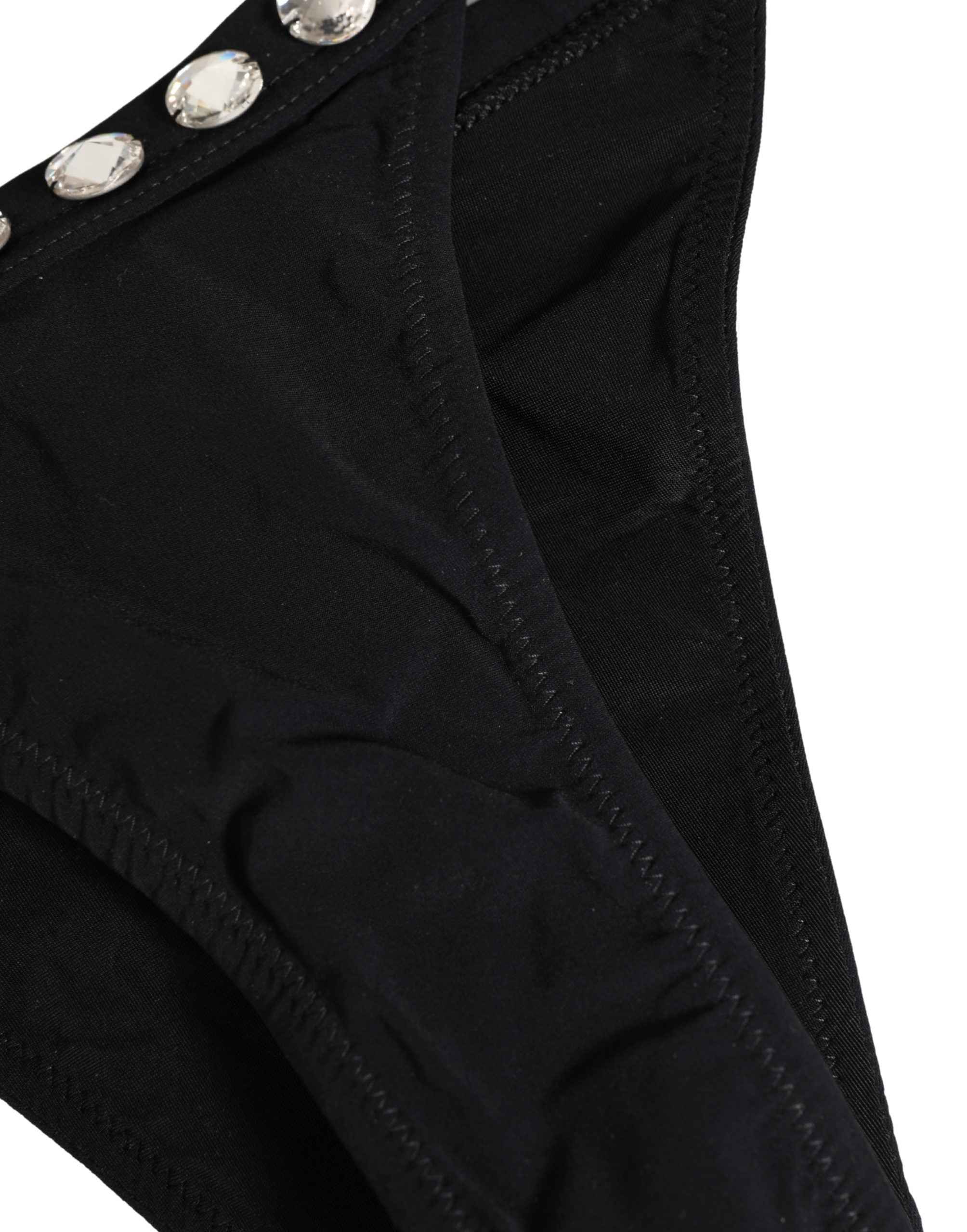 Dolce & Gabbana Black Crystal Embellished Bikini Bottom Swimwear