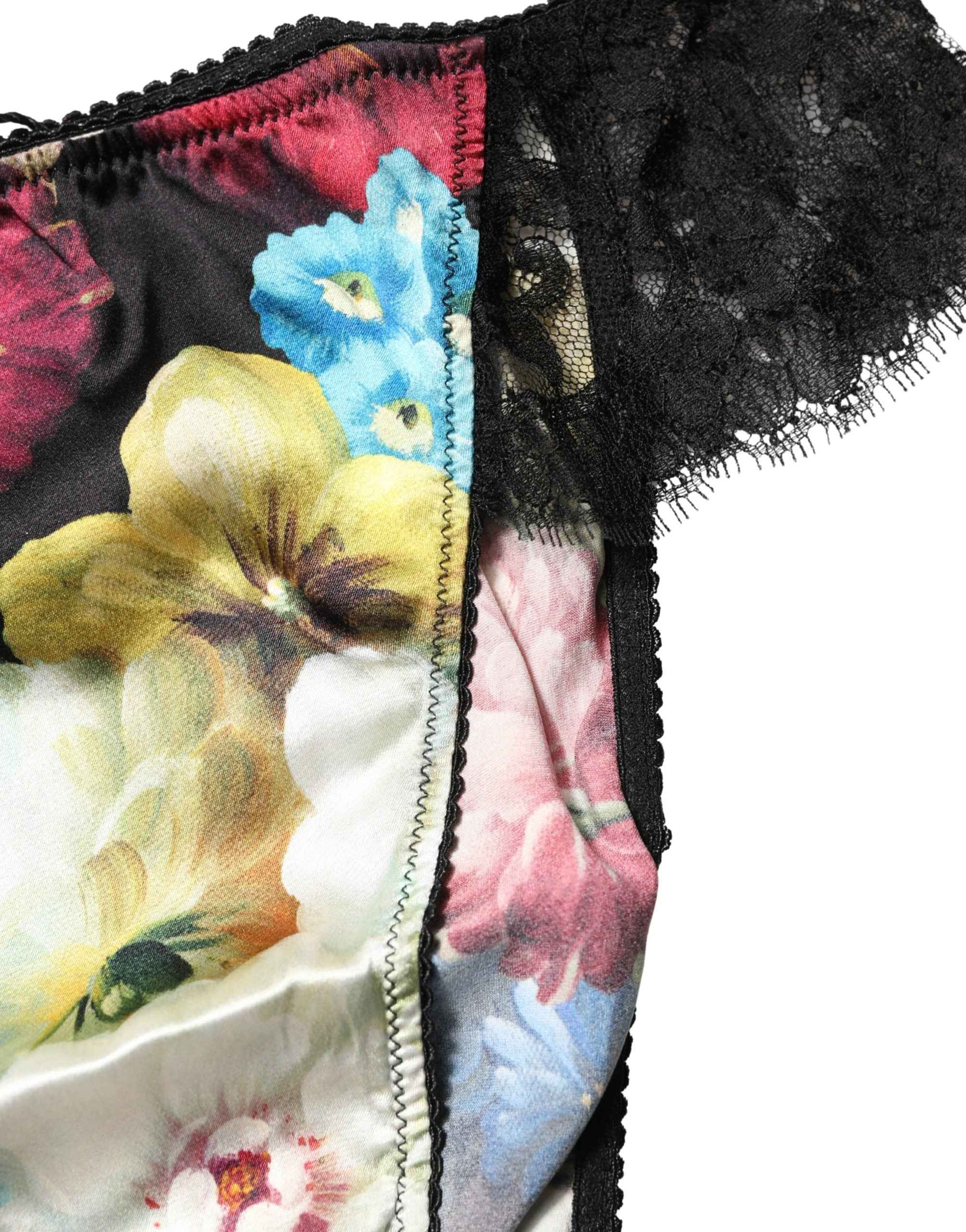 Dolce & Gabbana Black Floral Lace Mid Waist Brief Panty Underwear