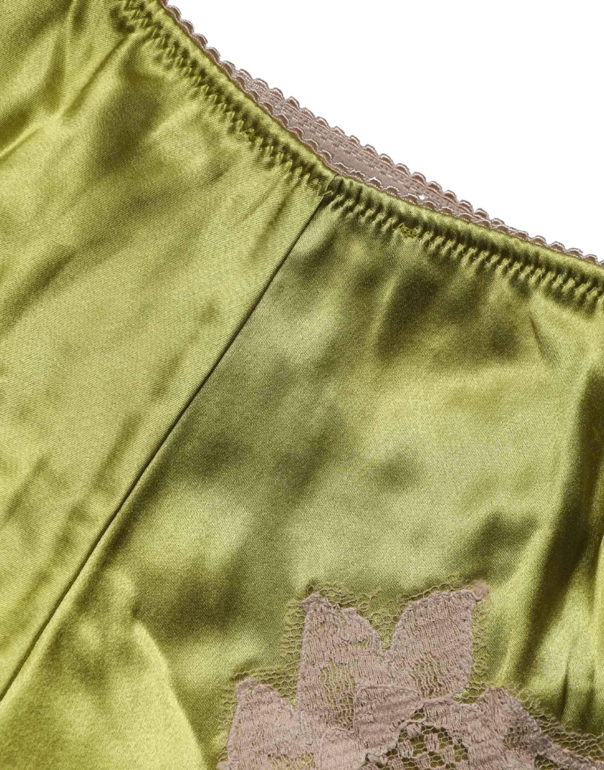 Dolce & Gabbana Underwear Green Silk Satin Floral Lace Panty Brief