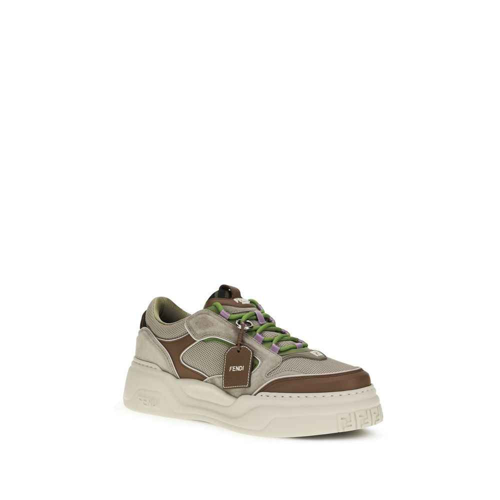 Fendi Brown Calf Leather Bos Taurus Chunky Sneakers