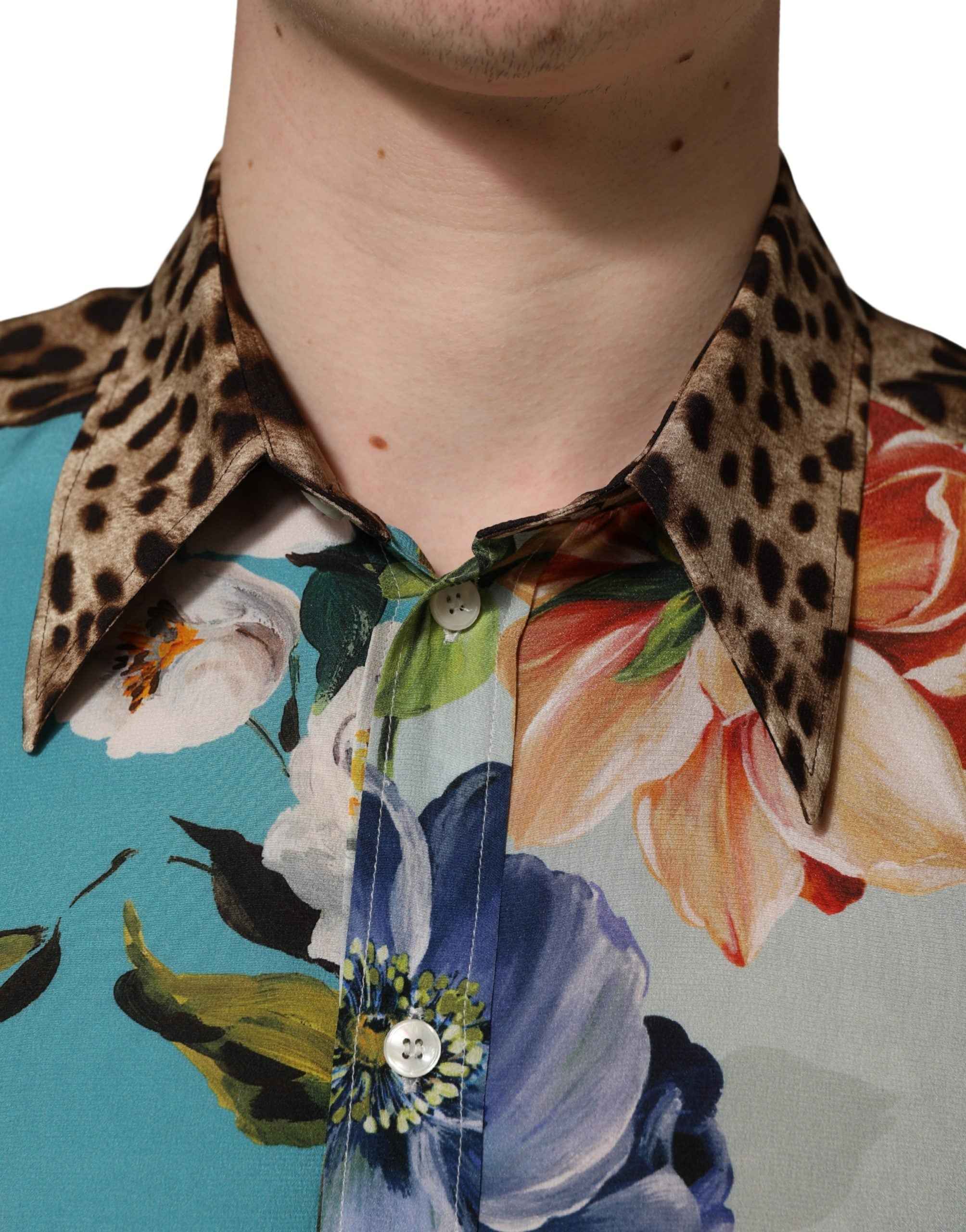 Dolce & Gabbana Multicolor Floral Animal Print Collared Shirt