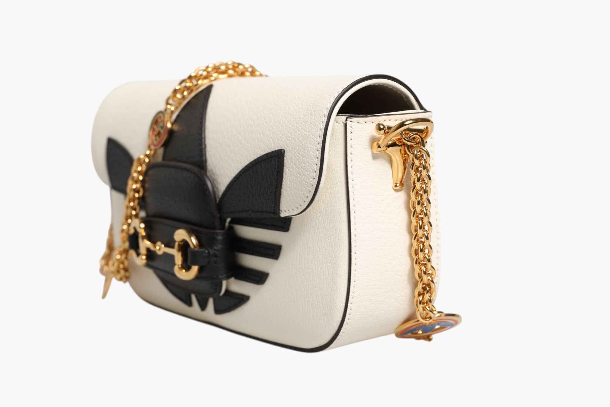Gucci x Adidas Horsebit 1955 White Black Calfskin Leather Shoulder Bag