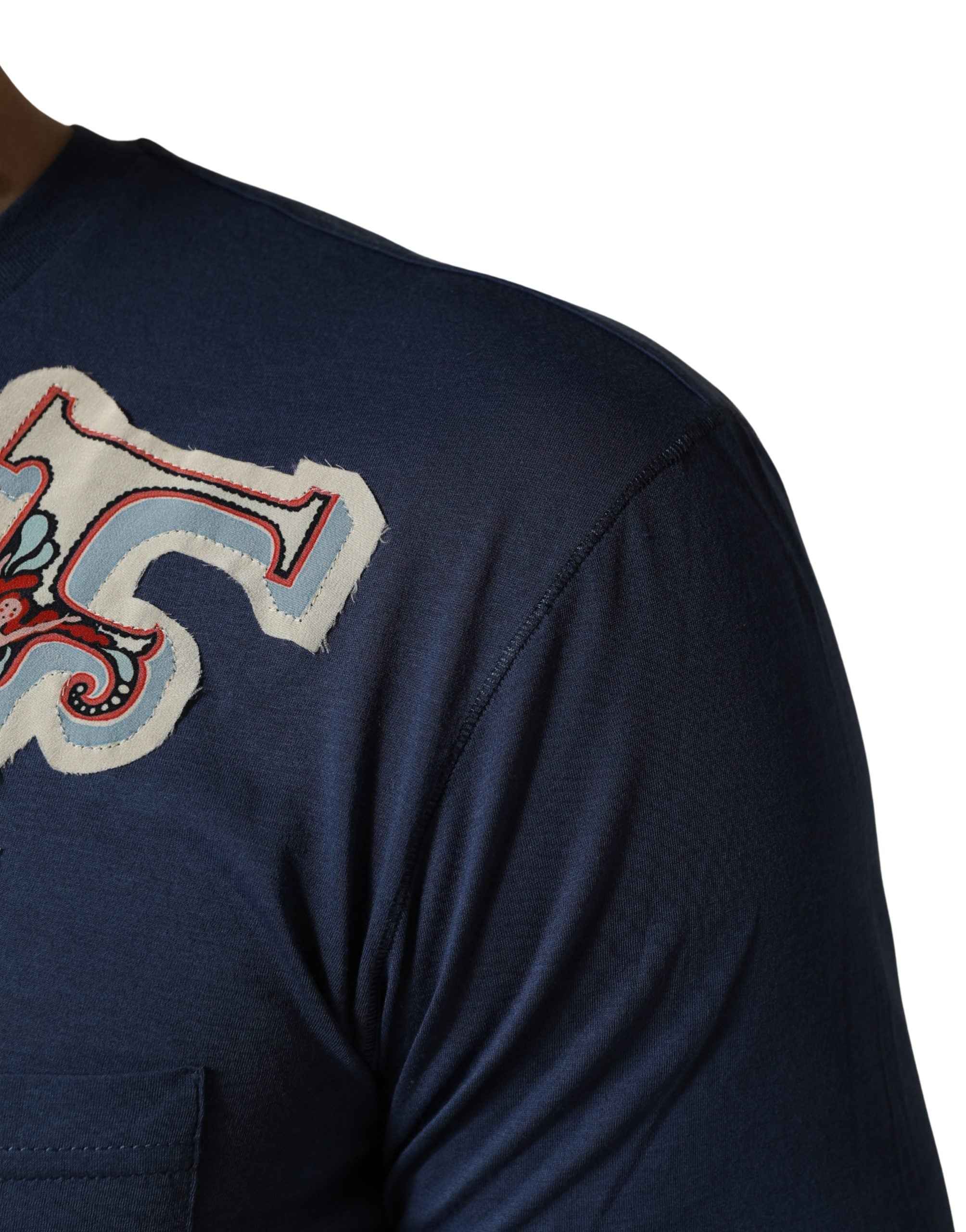 Dolce & Gabbana Navy Blue Cotton Graphic Crew Neck T-shirt