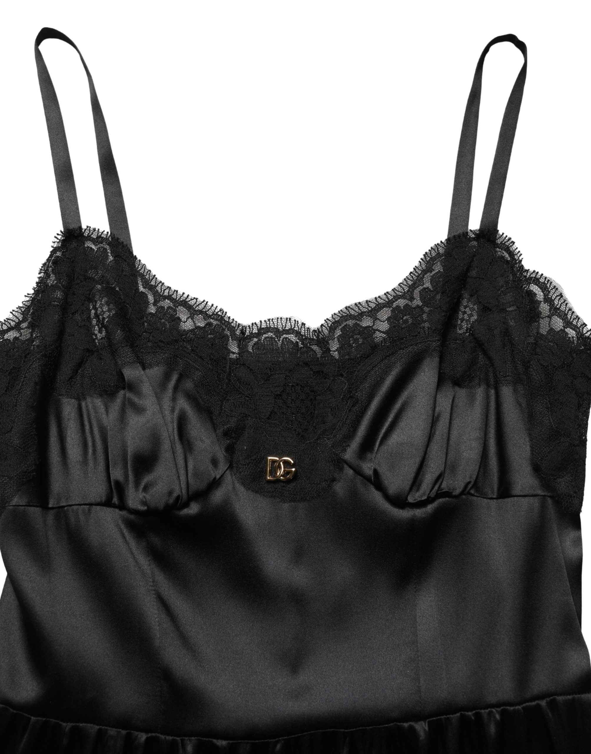 Dolce & Gabbana Black Silk Satin Lace Sleeveless Mini Dress