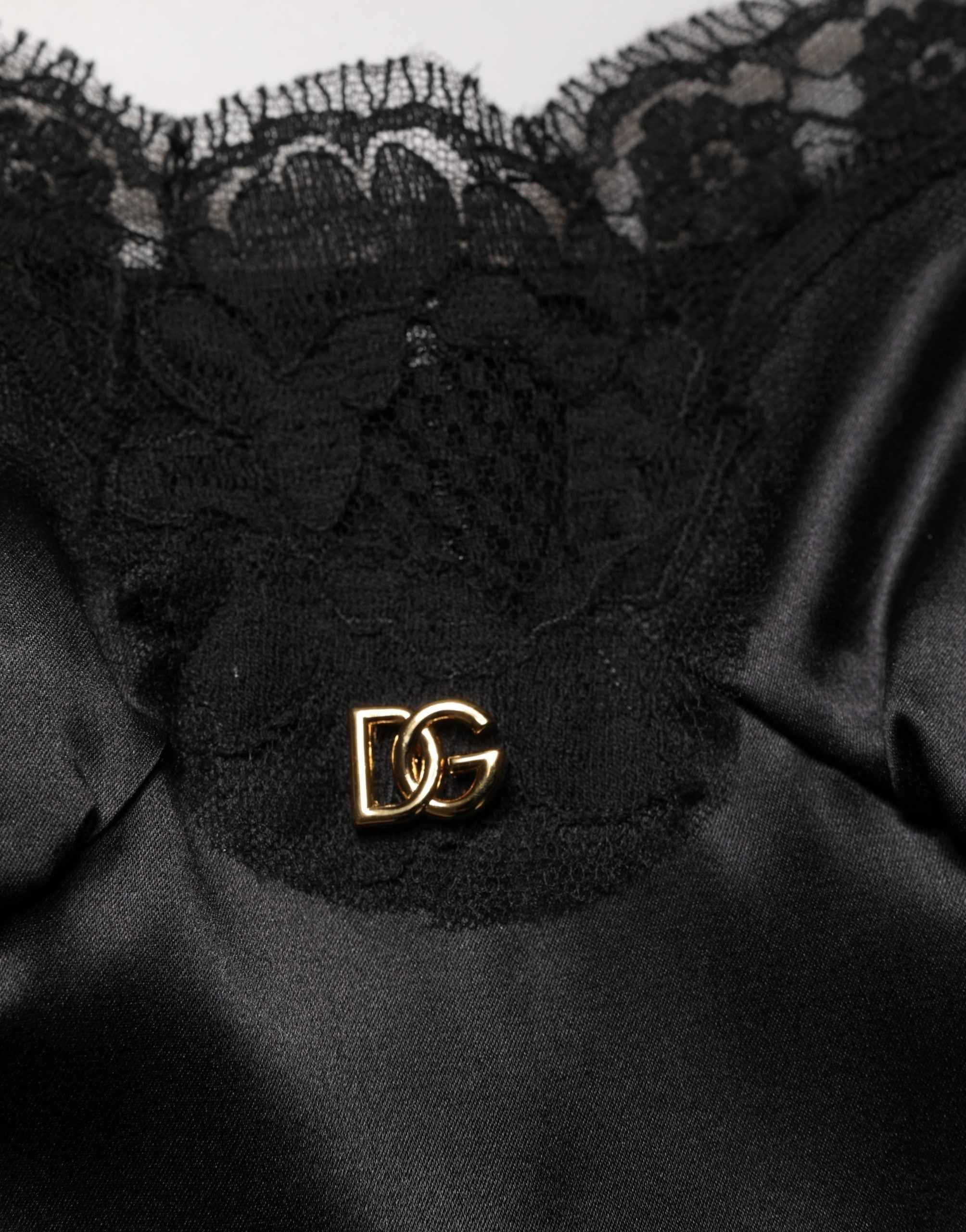 Dolce & Gabbana Black Silk Satin Lace Sleeveless Mini Dress