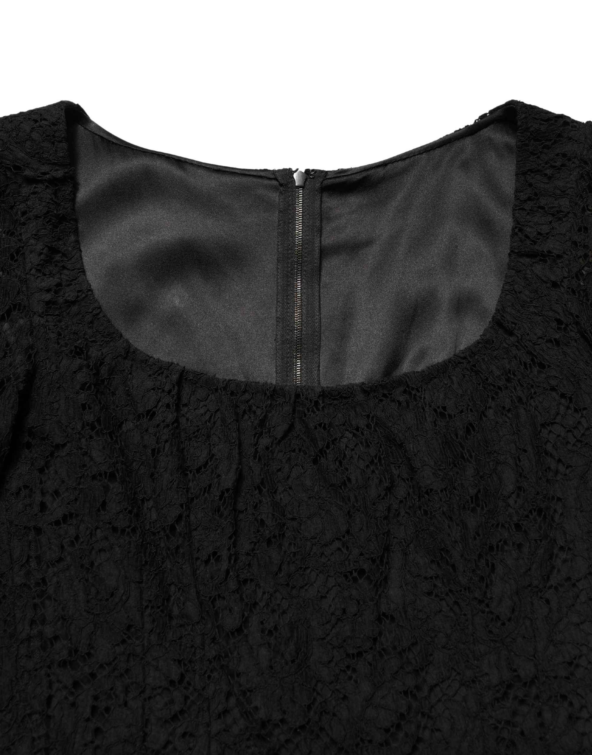 Dolce & Gabbana Black Lace Square Neck LongSleeve Maxi Dress