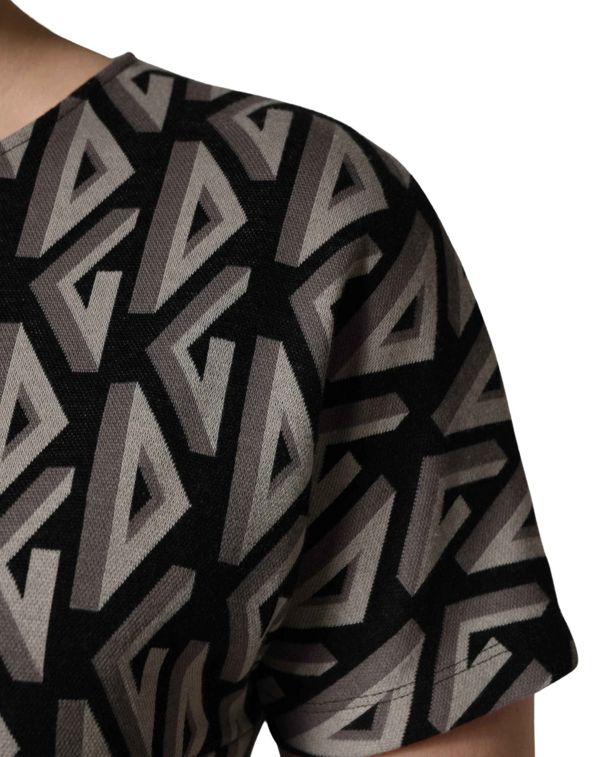 Dolce & Gabbana Black Logo Print Cotton Knee Length Dress
