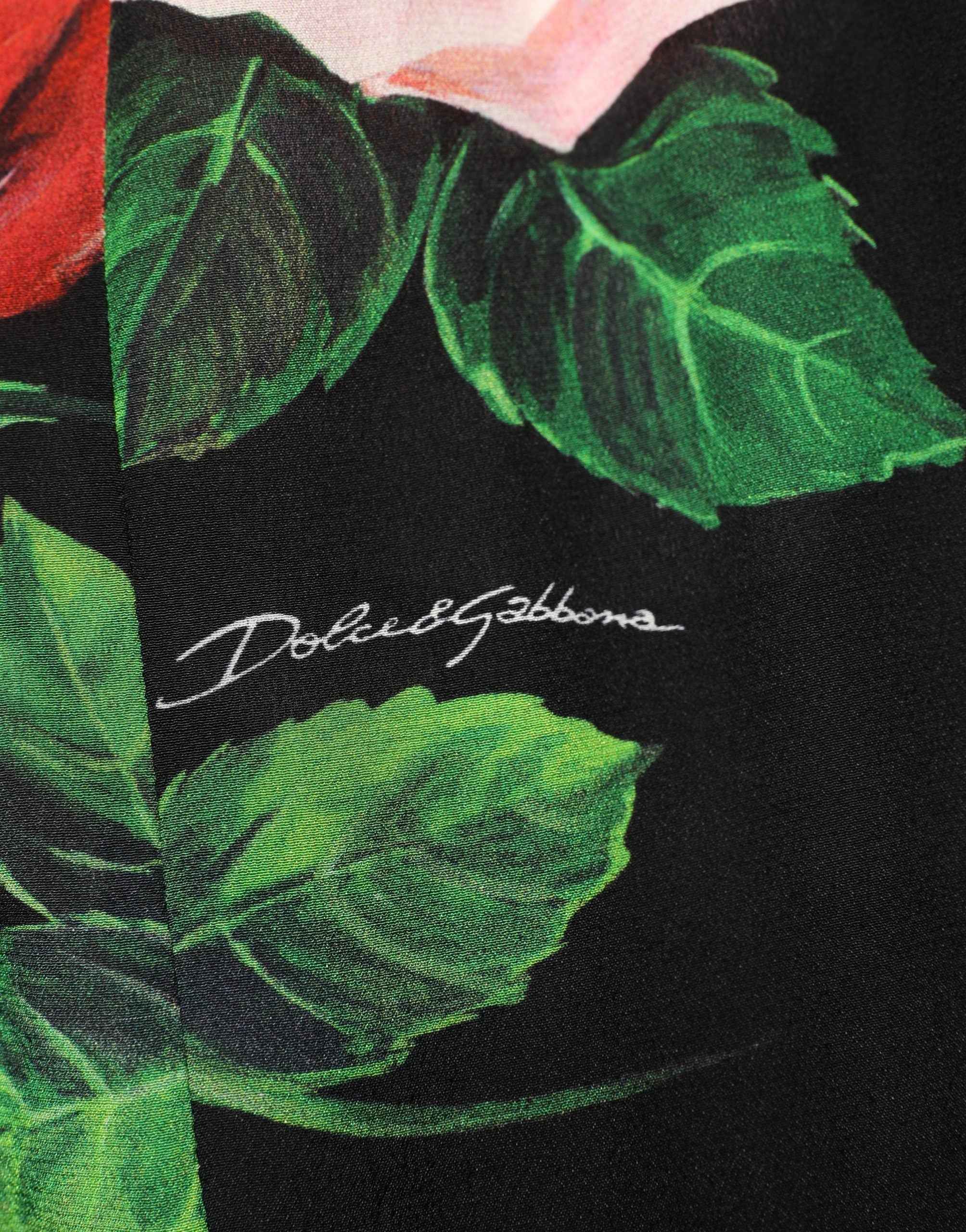 Dolce & Gabbana Black Rose Print Silk Off The Shoulder Blouse Top