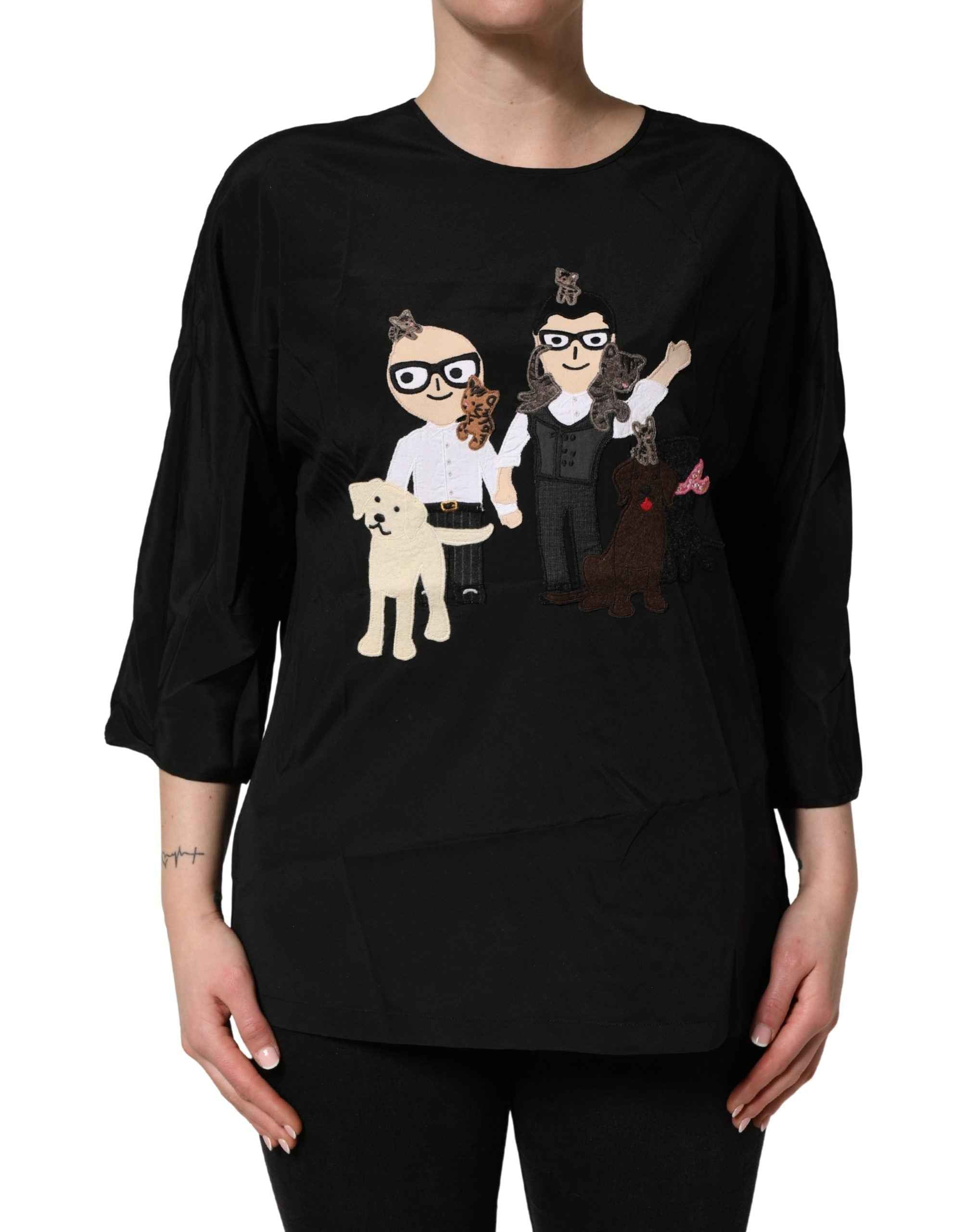 Dolce & Gabbana Black #dgfamily Silk Blouse Top