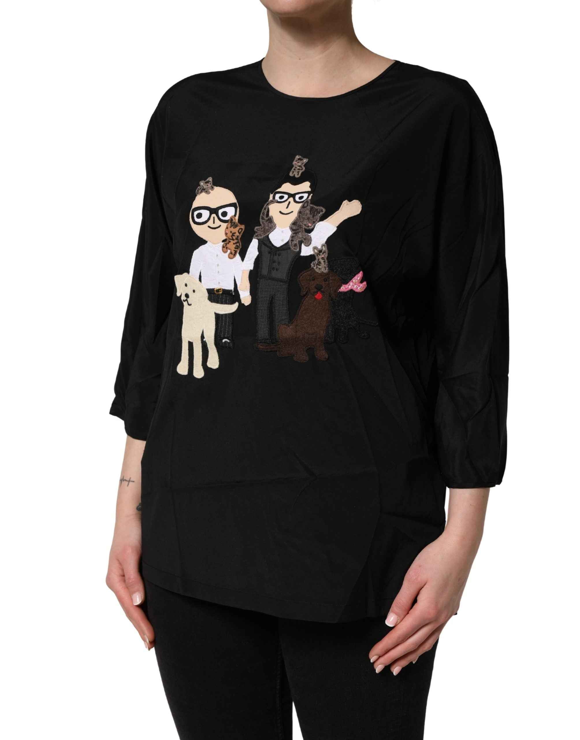 Dolce & Gabbana Black #dgfamily Silk Blouse Top