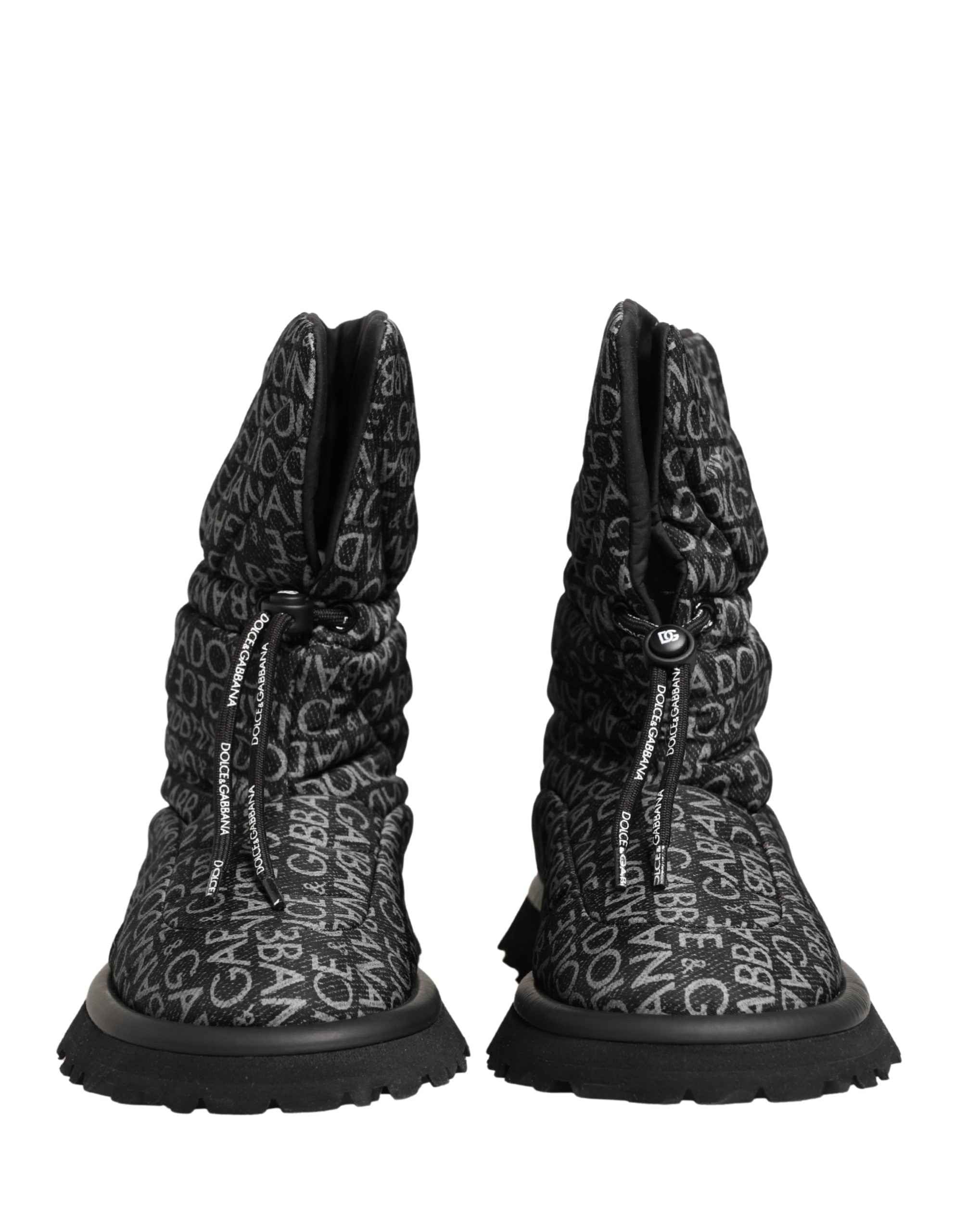 Dolce & Gabbana Black Logo Print Lace Up Snow Boots Shoes