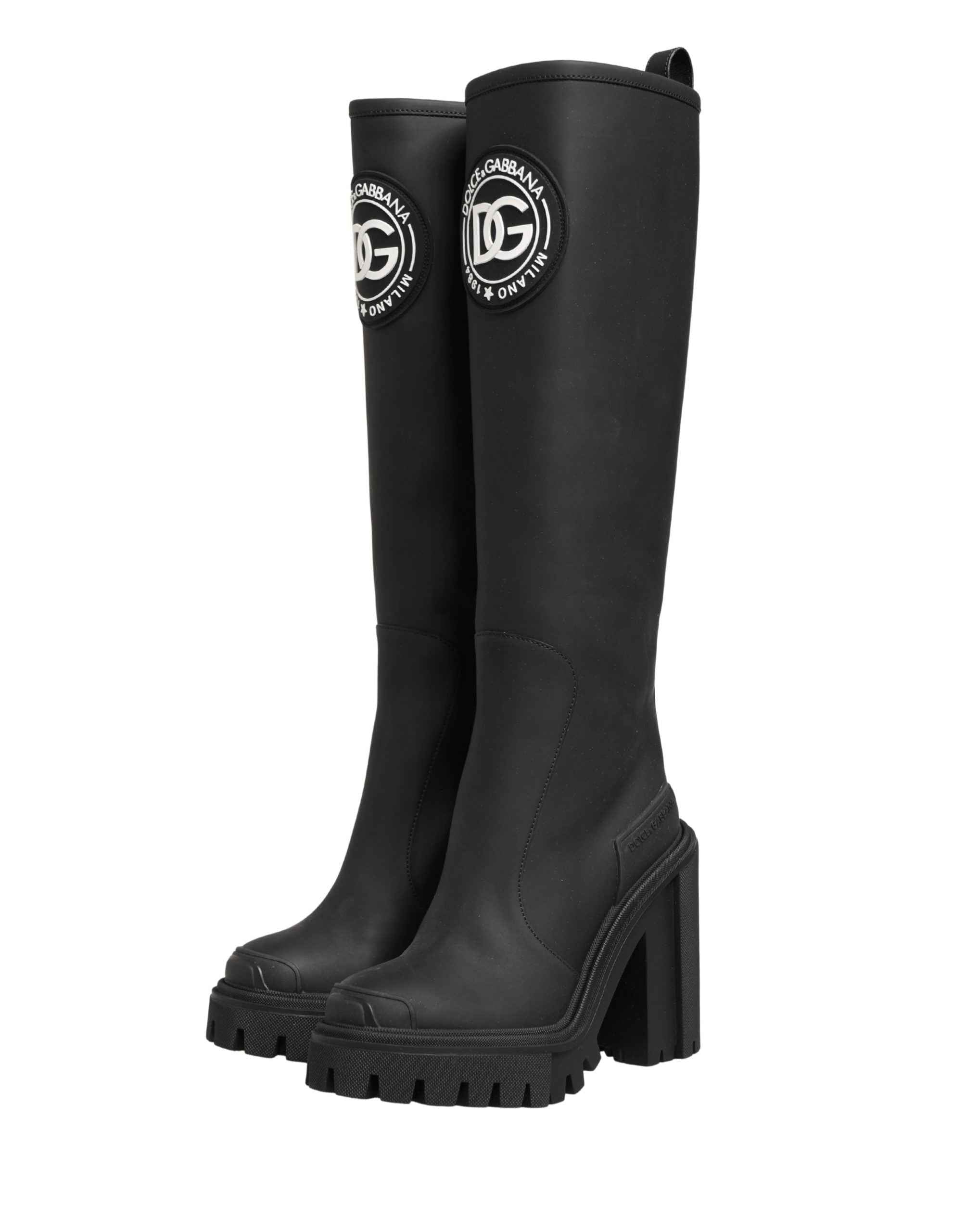 Dolce & Gabbana Black Rubberised Leather High Boots Shoes