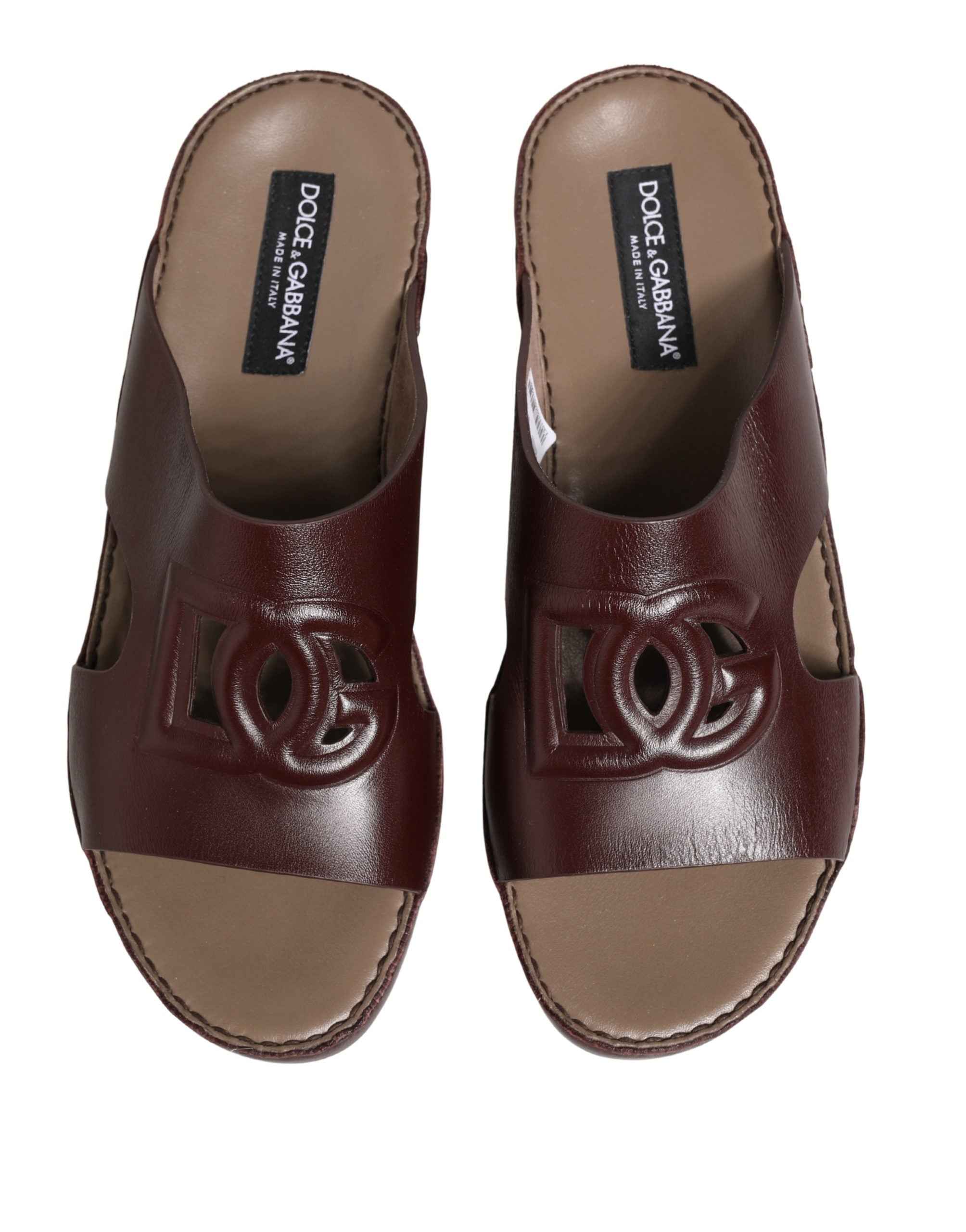 Dolce & Gabbana Maroon Leather Cutout DG Logo Sandals Shoes