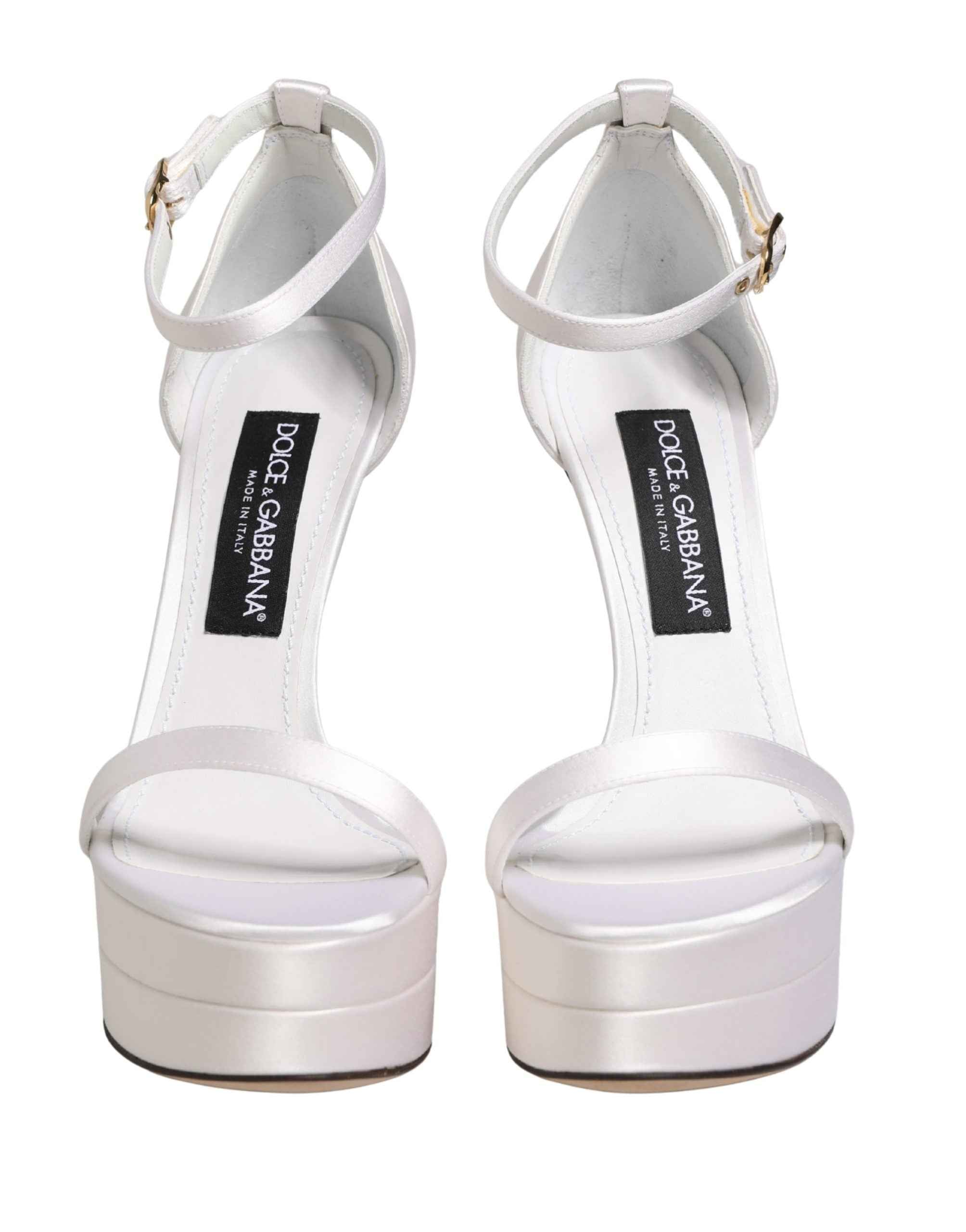 Dolce & Gabbana White Platform Ankle Strap Sandals Shoes