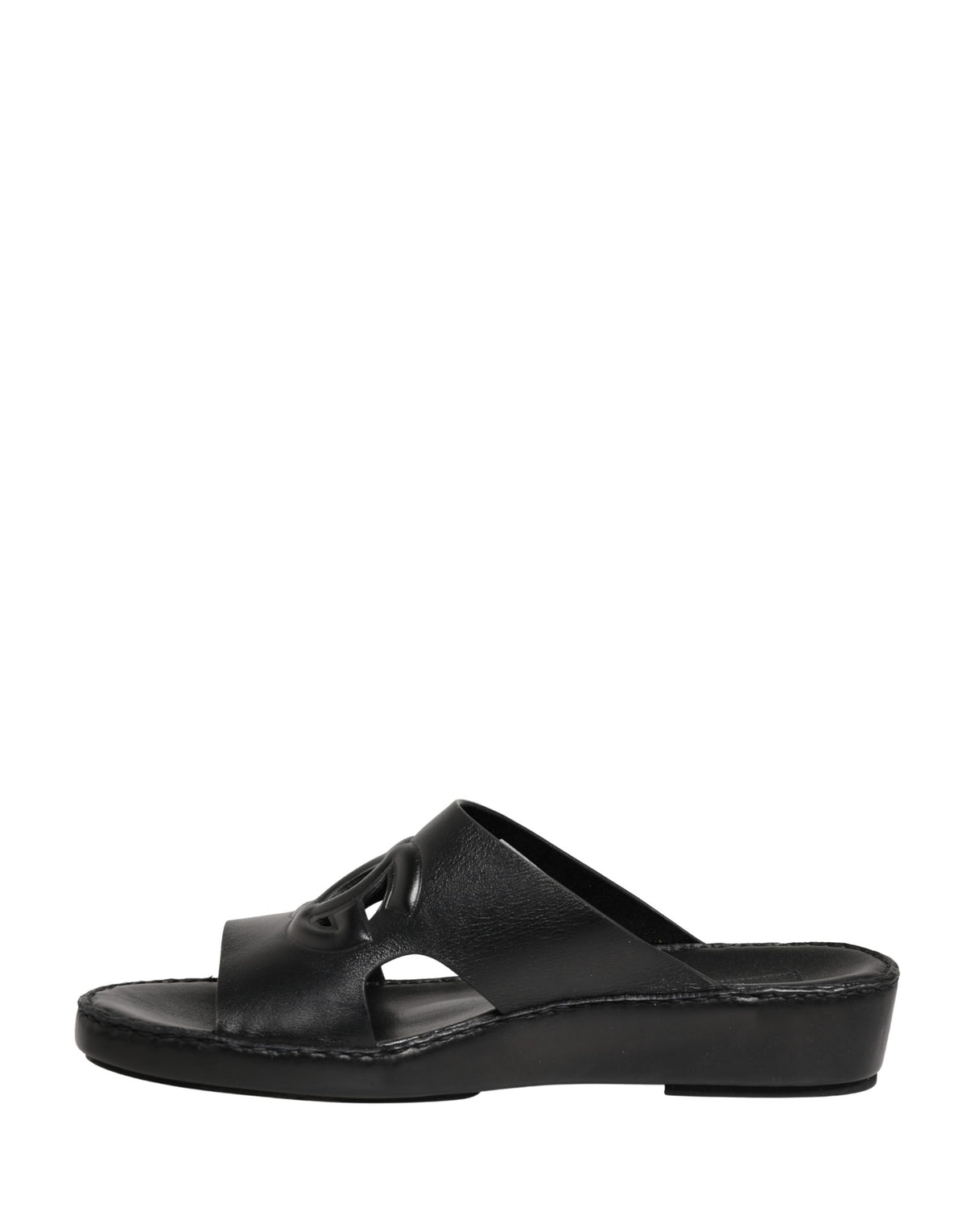 Dolce & Gabbana Black Leather Cutout DG Logo Sandals Shoes