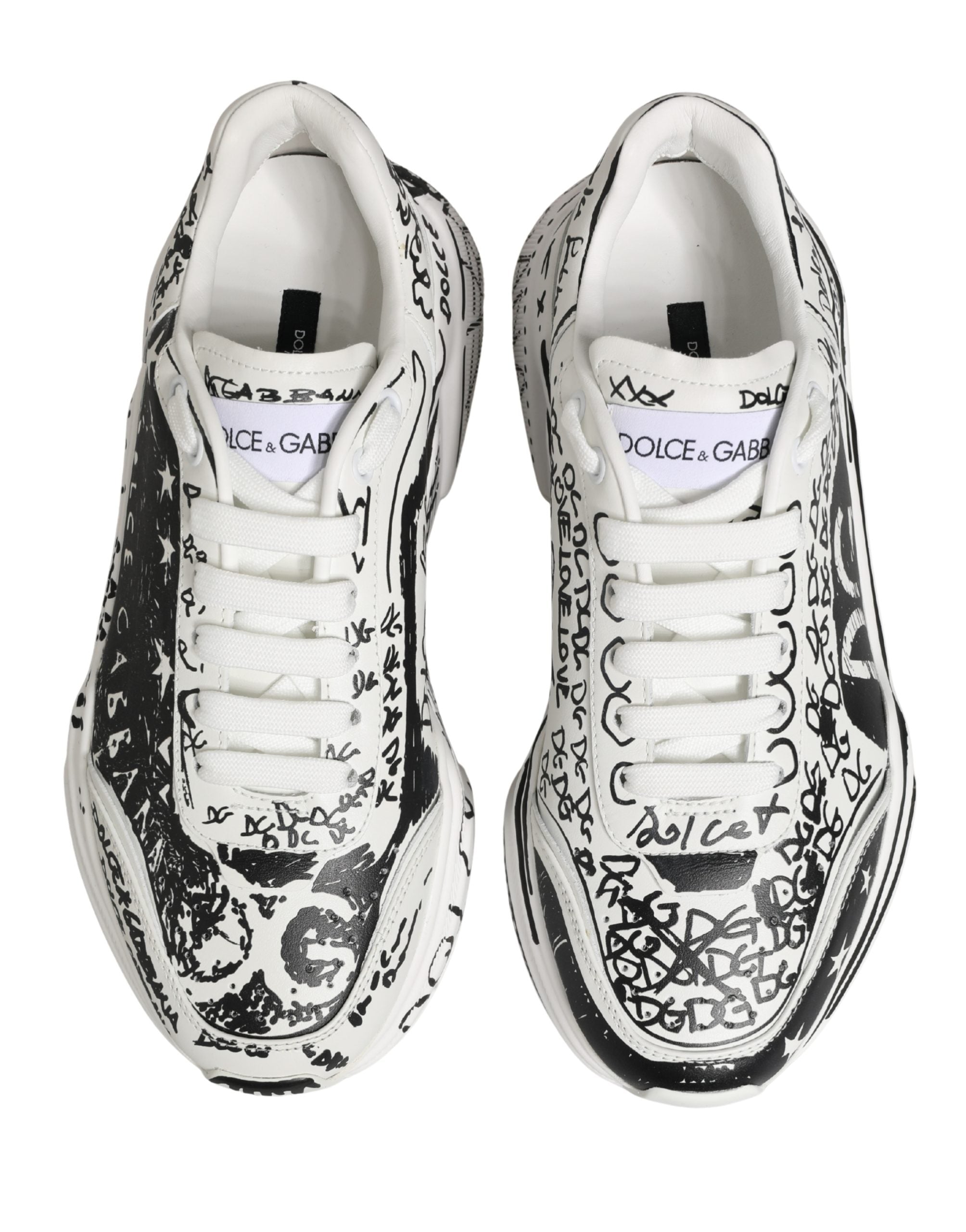 Dolce & Gabbana White Daymaster Graffiti Low Top Sneakers Shoes