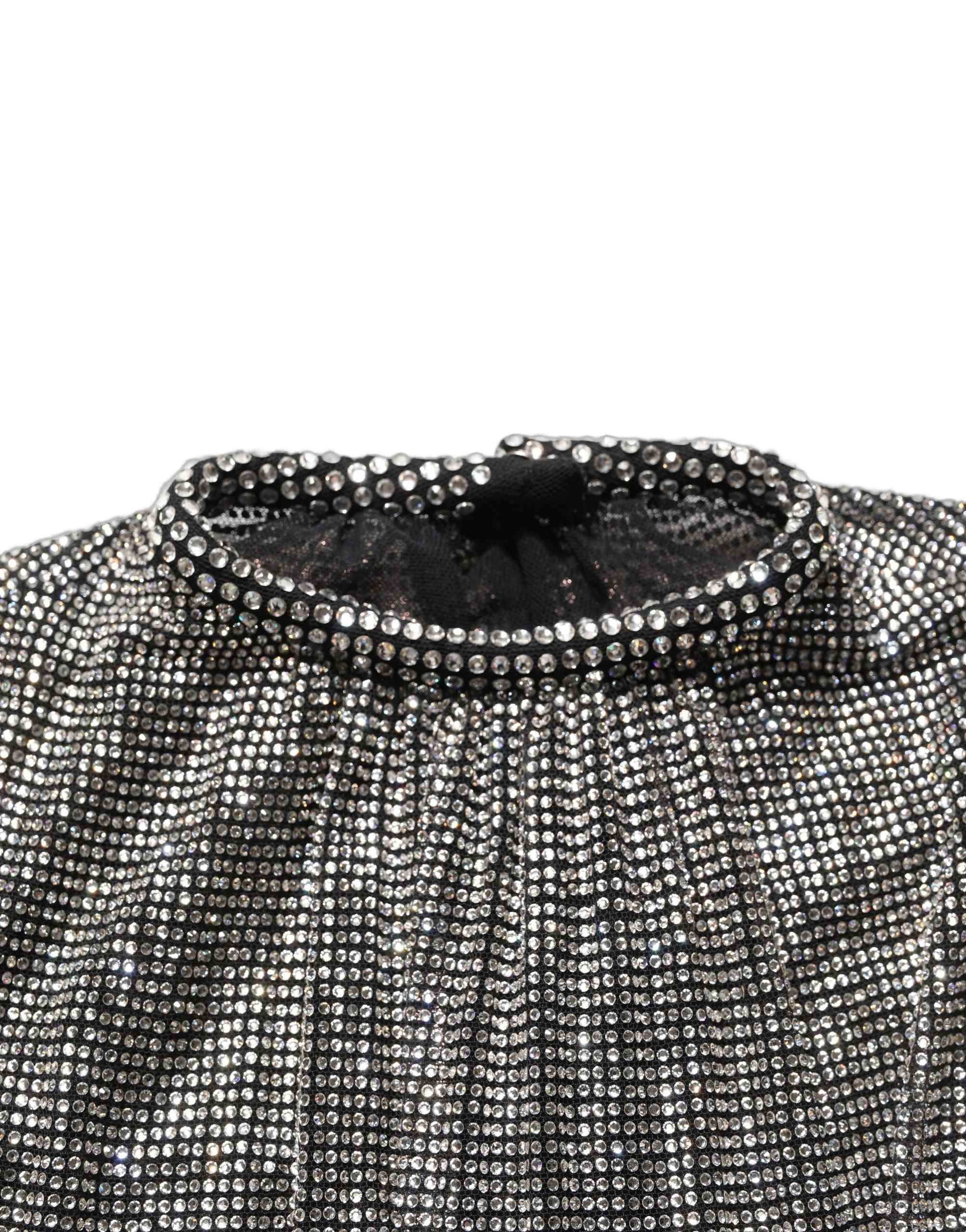 Dolce & Gabbana Silver Rhinestones Long Sleeves Bodysuit Mini Dress