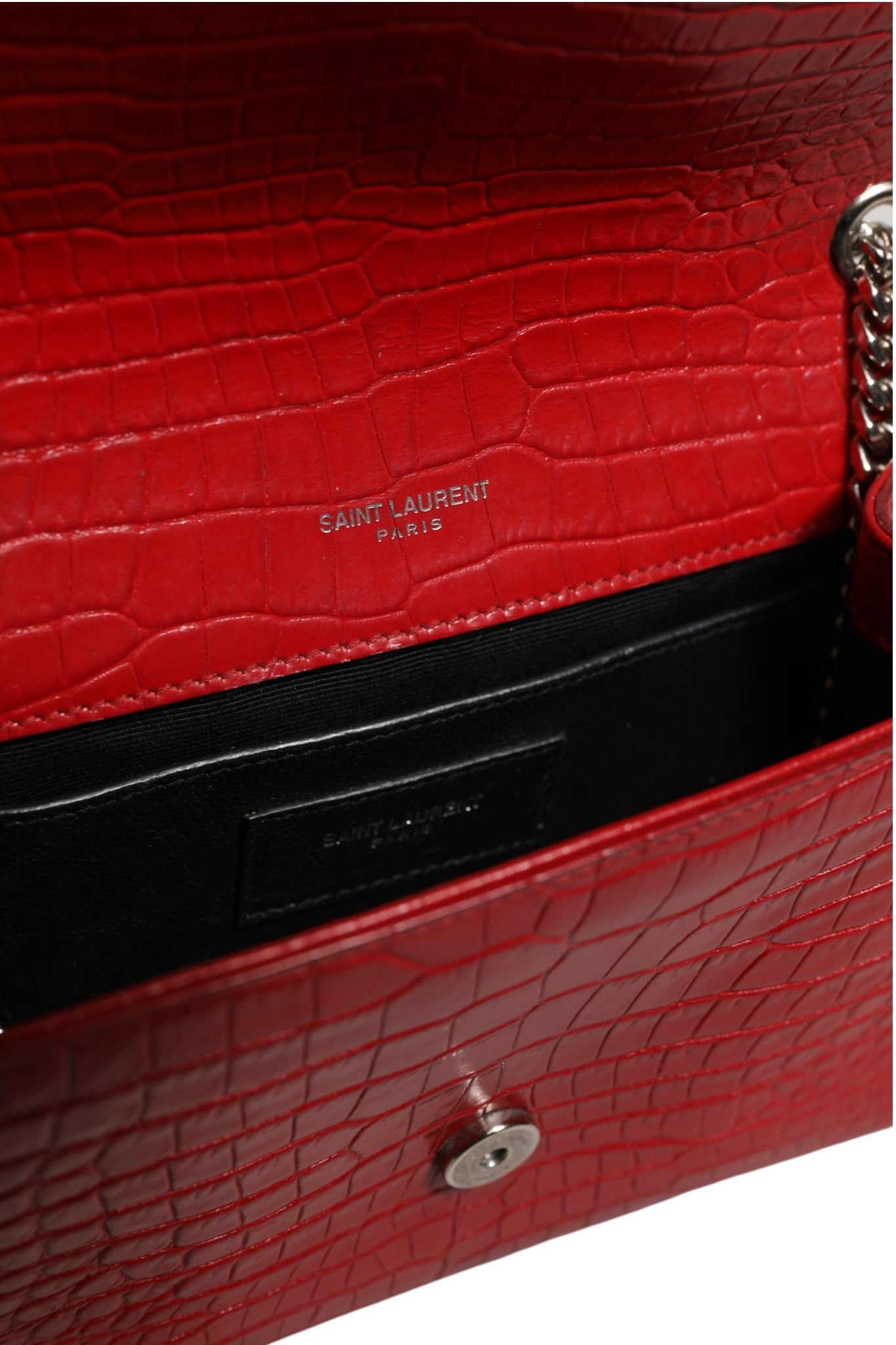 Saint Laurent Kate Tassel Chain Bag in Red Crocodile Embossed Leather