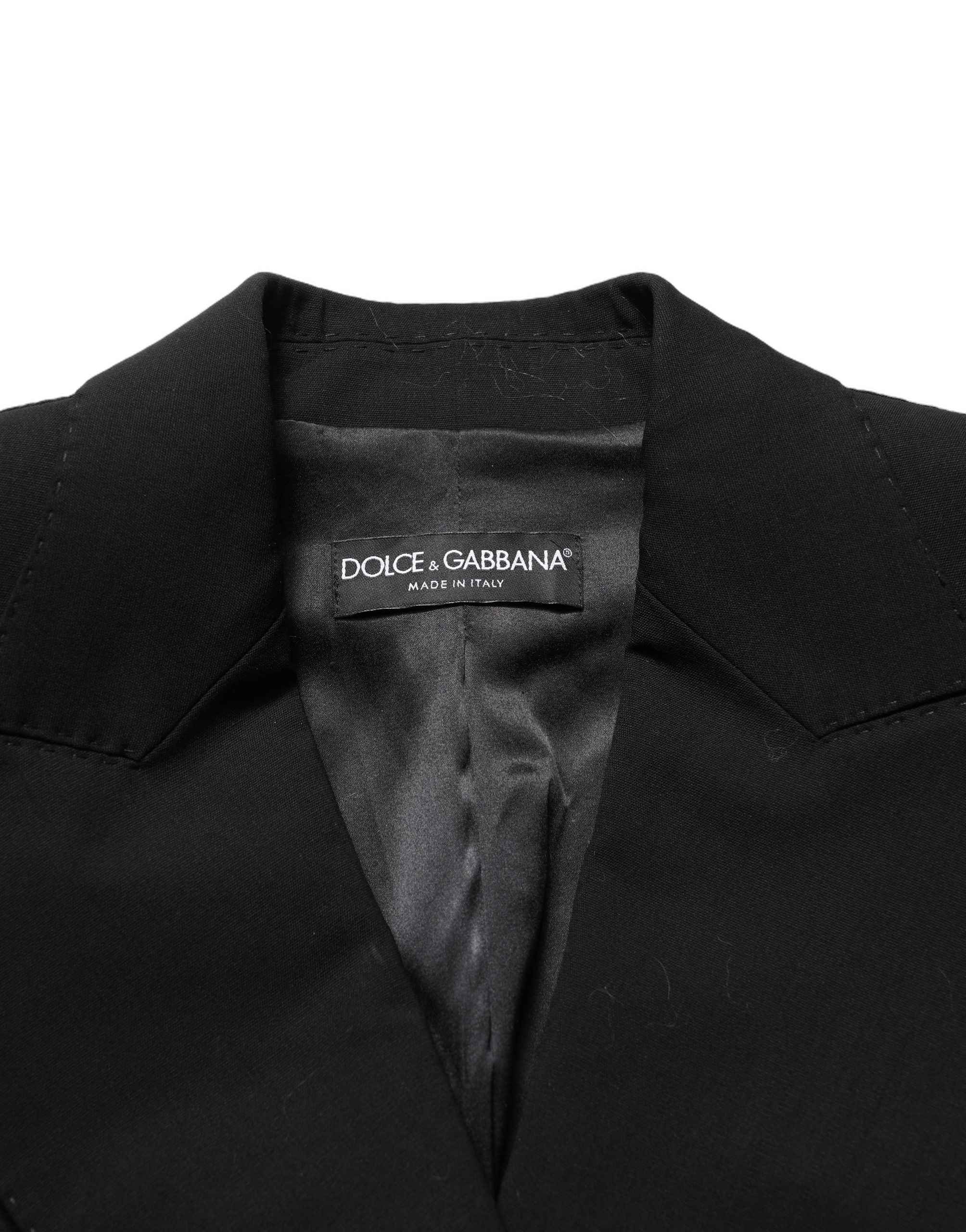 Dolce & Gabbana Black Wool DoubleBreasted Lace Sleeve Jacket