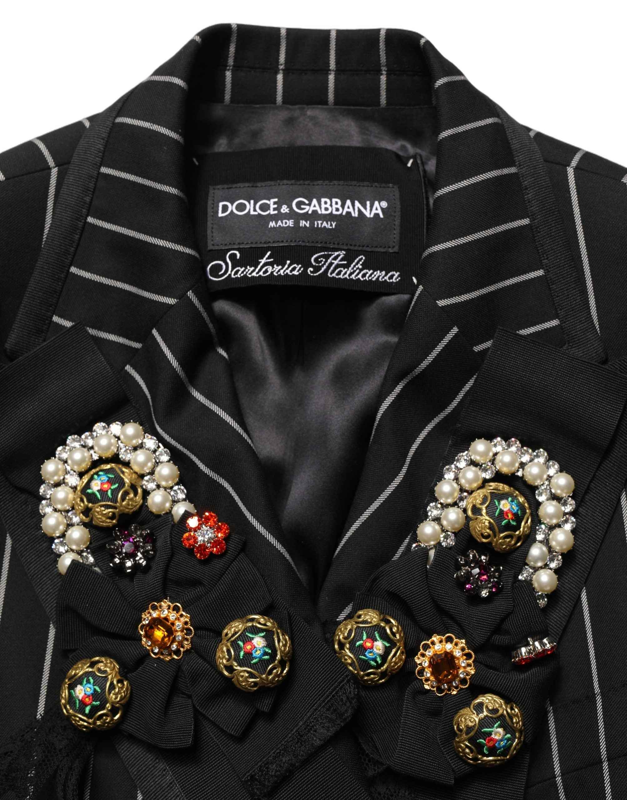 Dolce & Gabbana Black Stripe Double-Breasted Blazer Jacket