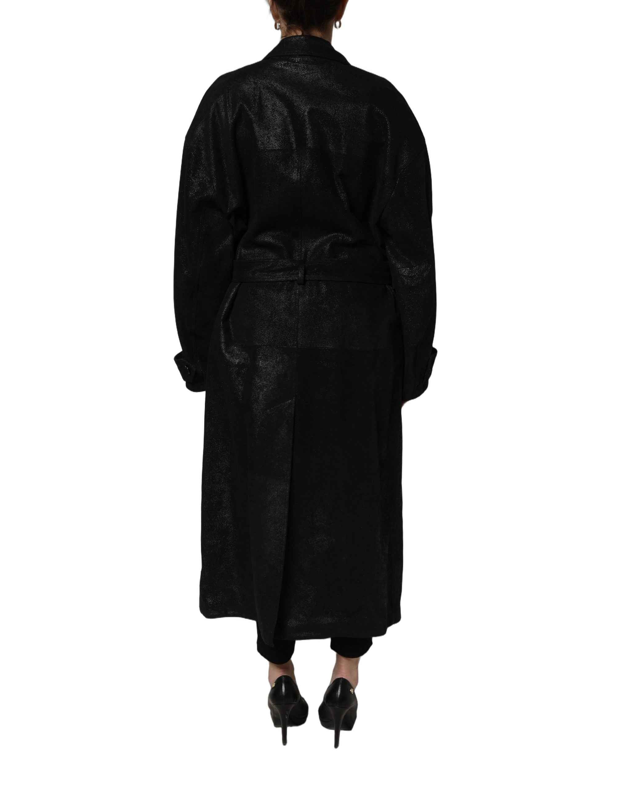 Dolce & Gabbana Black Belted Sheepskin Trench Coat Jacket