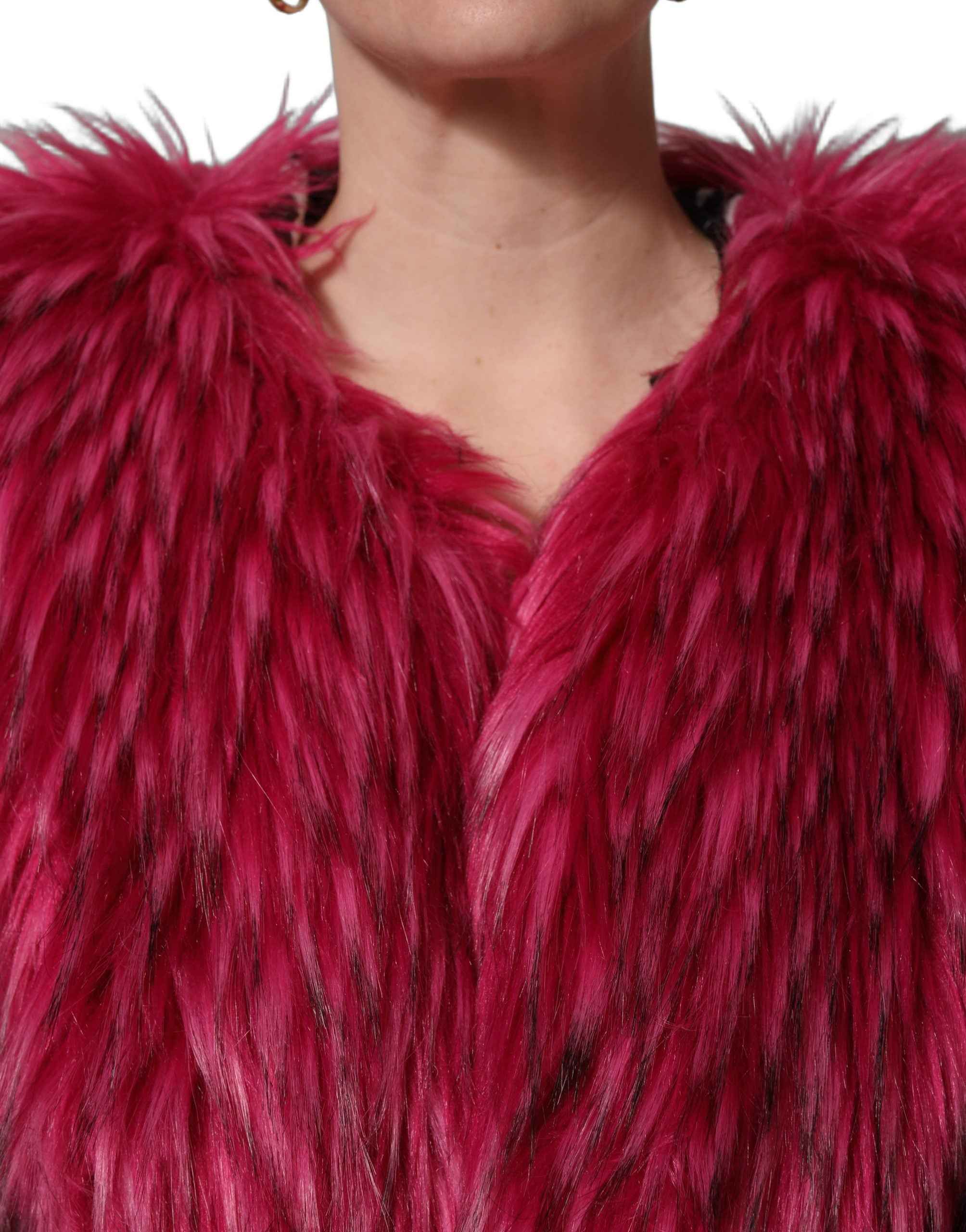 Dolce & Gabbana Fuchsia Belted Faux-Fur Trench Coat Jacket