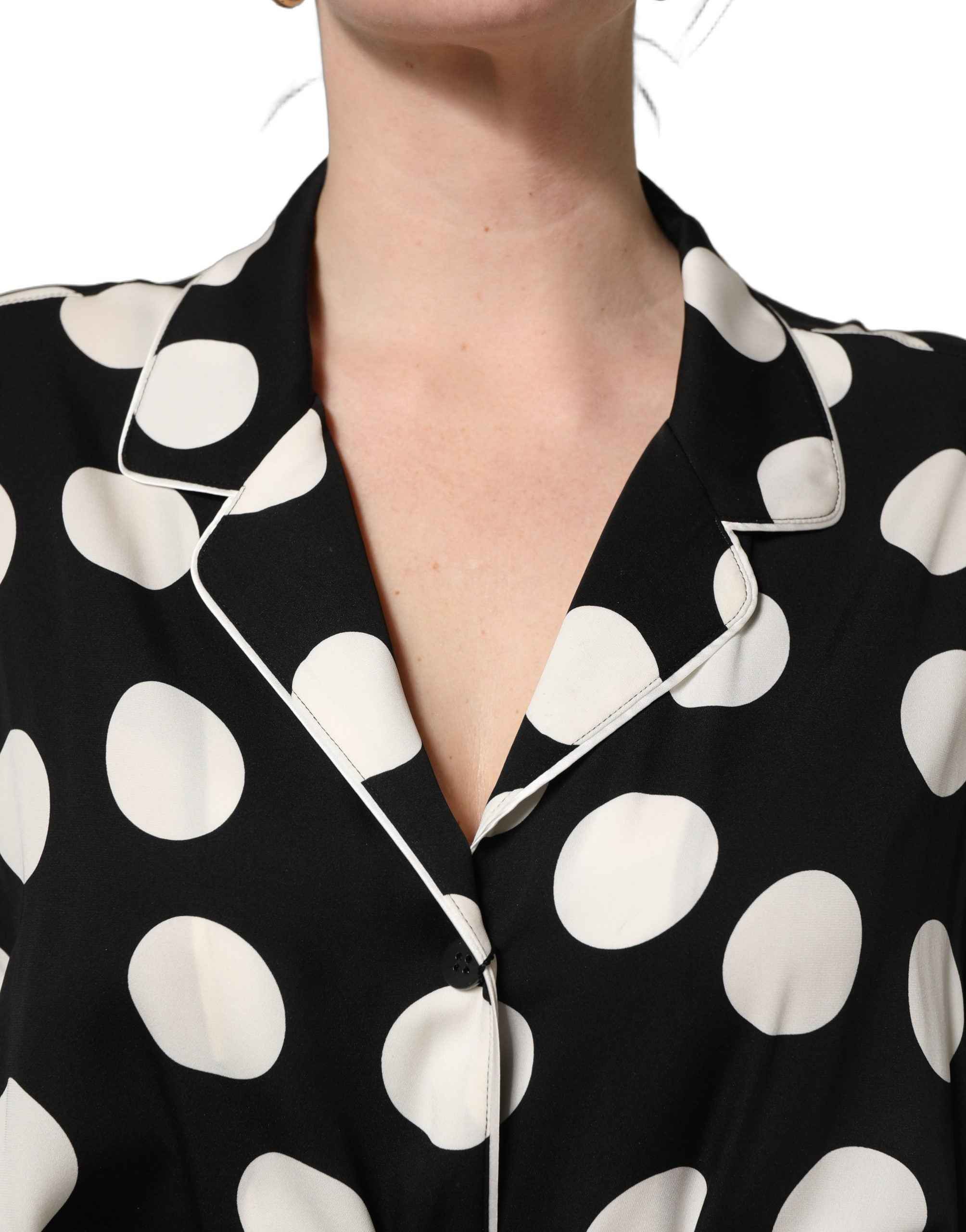 Dolce & Gabbana Black White Polka Dot Pajama 2 Piece Set Sleepwear