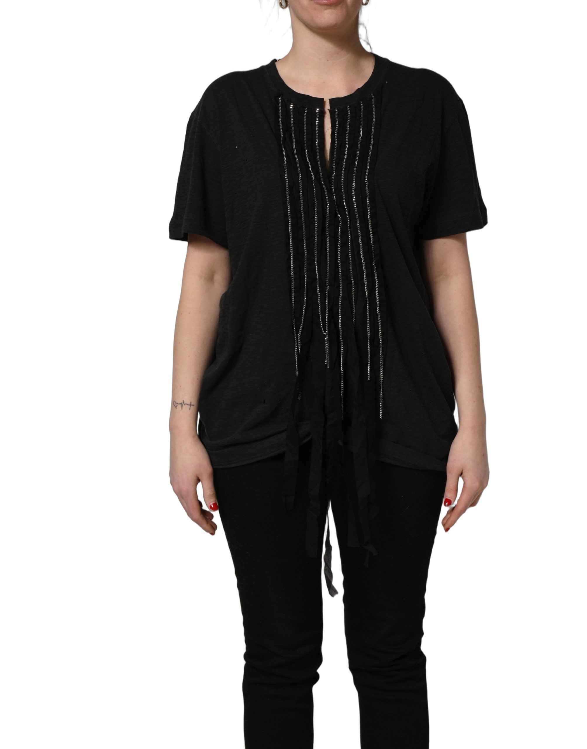 Dsquared² Black Chain Embellished Cotton Short Sleeve T-shirt