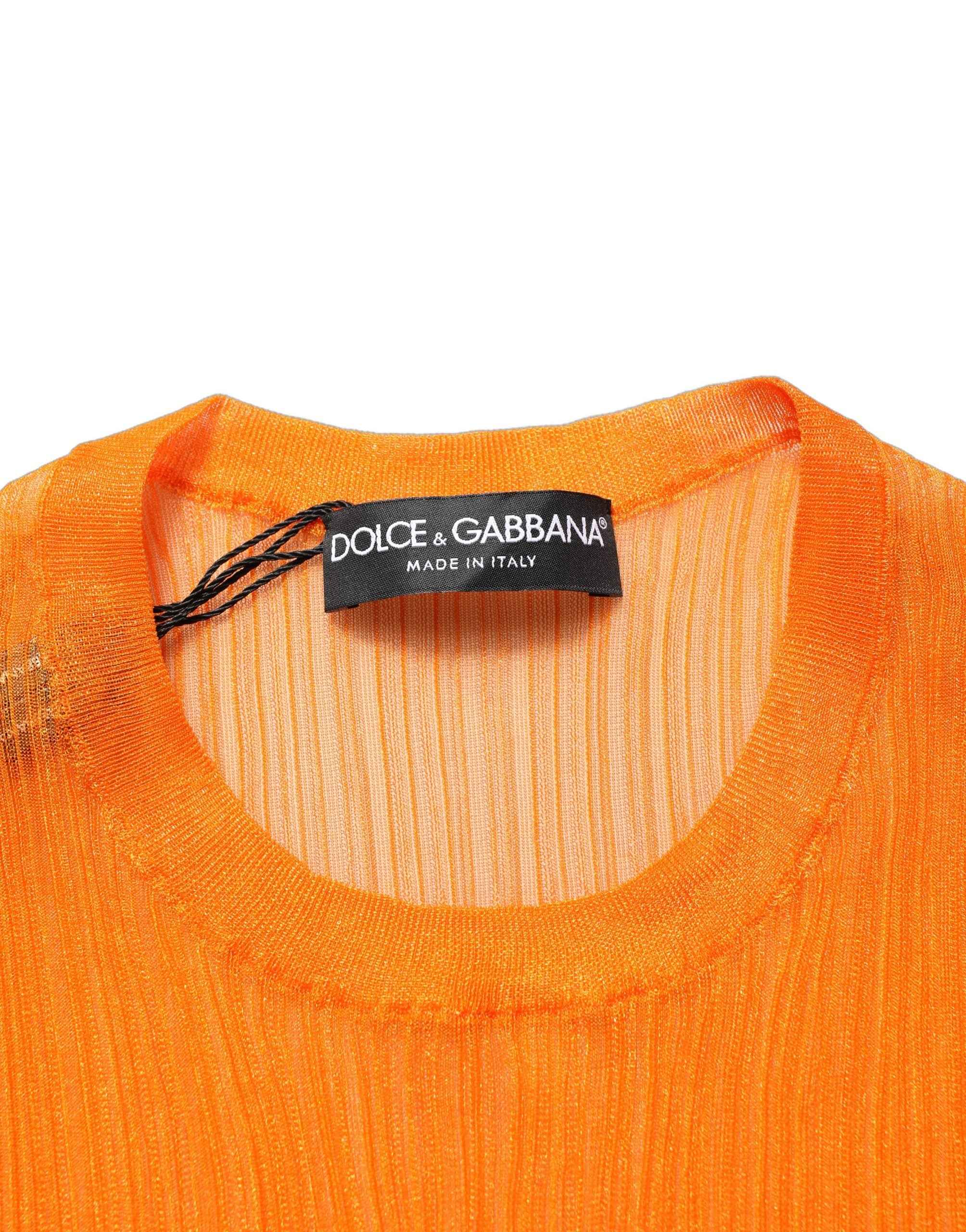 Dolce & Gabbana Orange See Through Crew Neck Blouse Tank Top