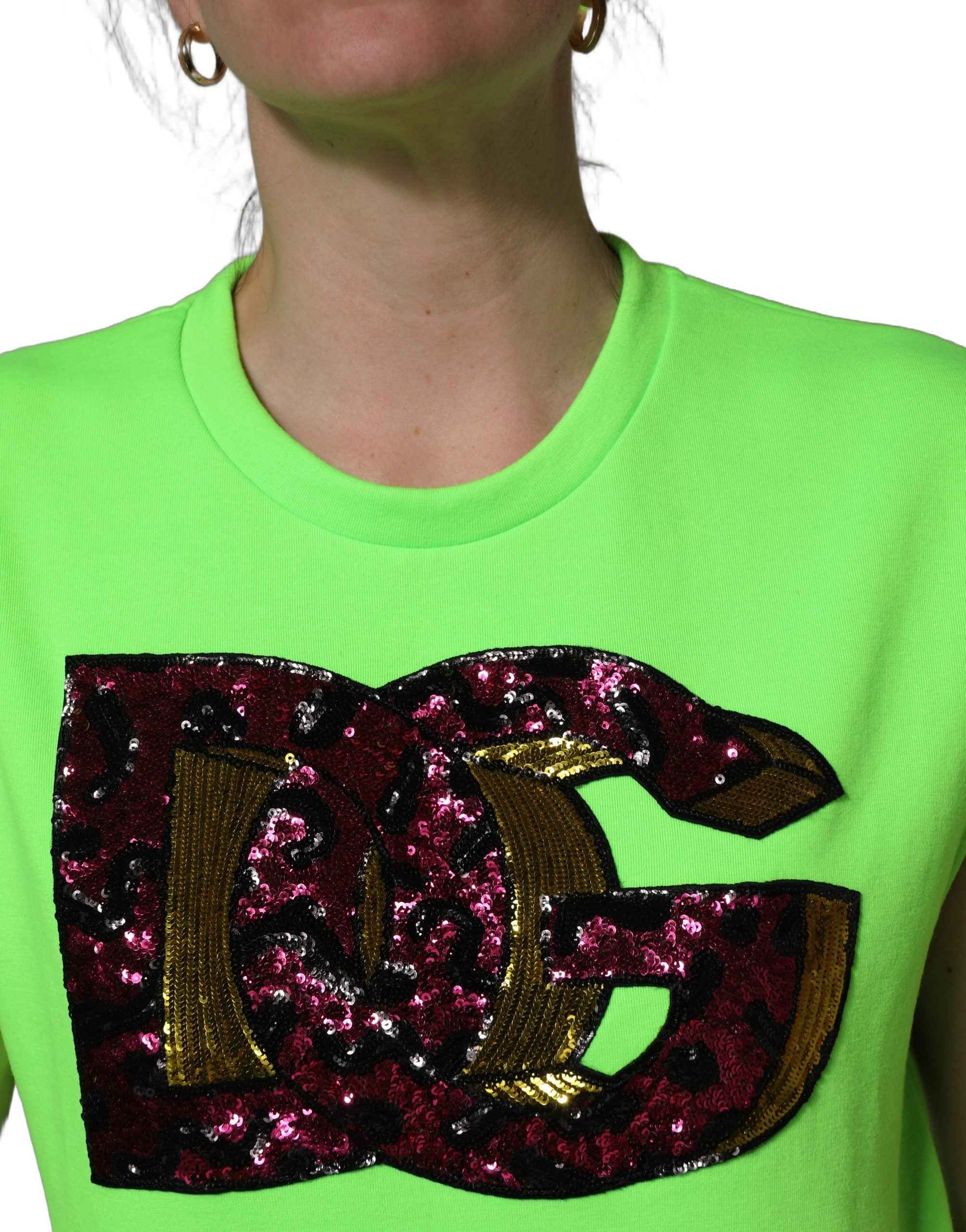 Dolce & Gabbana Neon Green DG Sequined Sleeveless Jersey Top