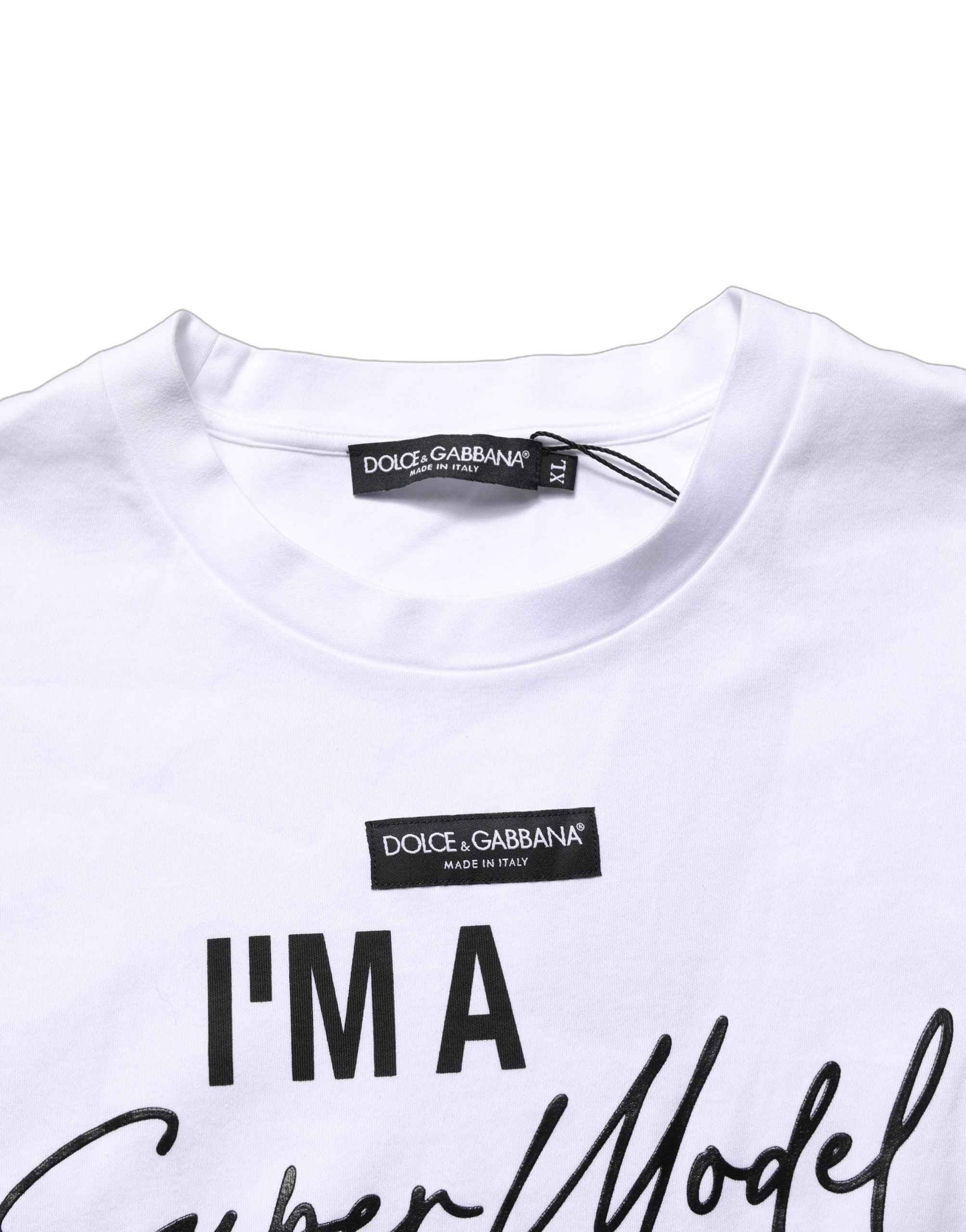 Dolce & Gabbana White I'm A Super Model Fan Print Jersey T-shirt