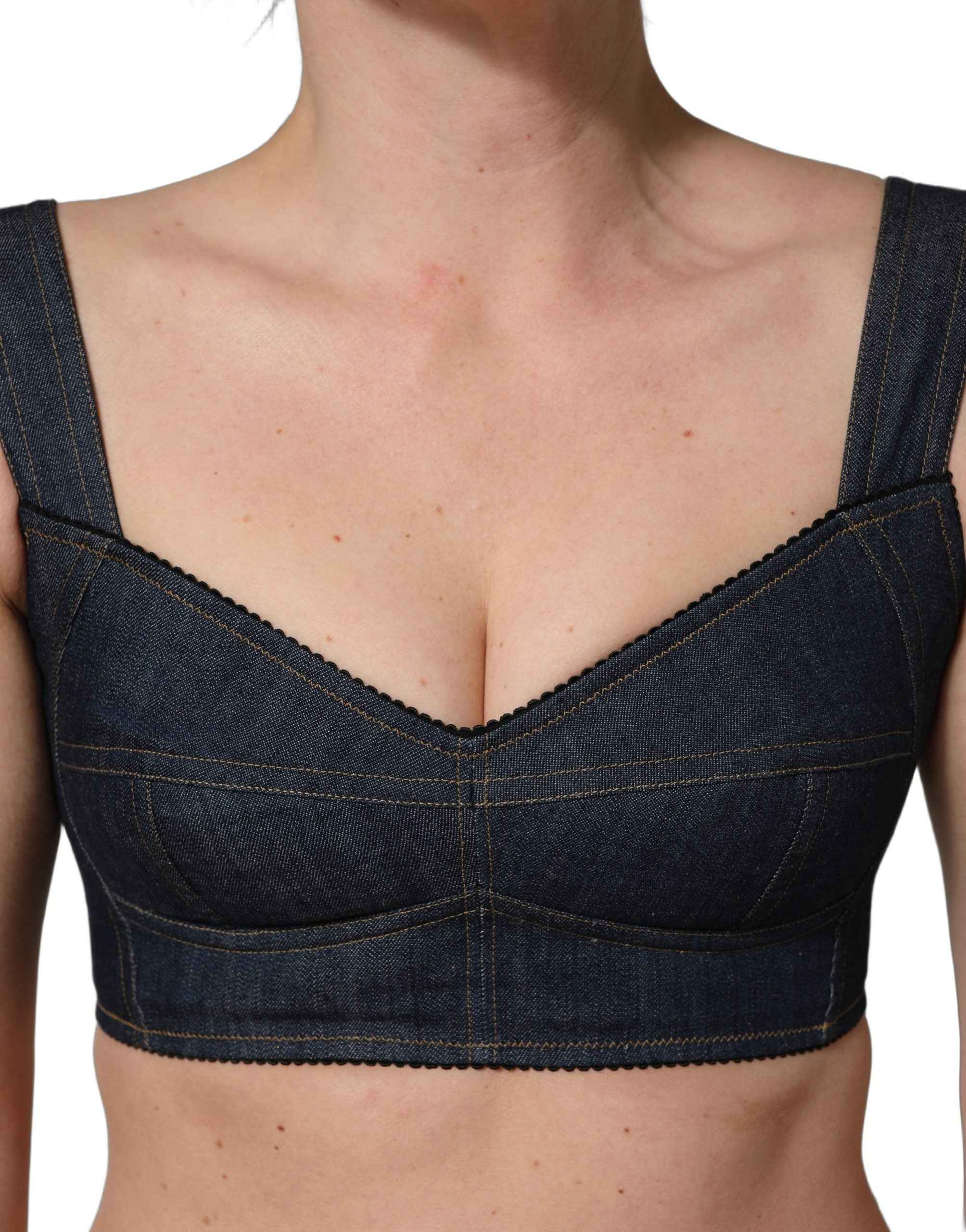 Dolce & Gabbana Black Denim Corset Bralette Cotton Cropped Top