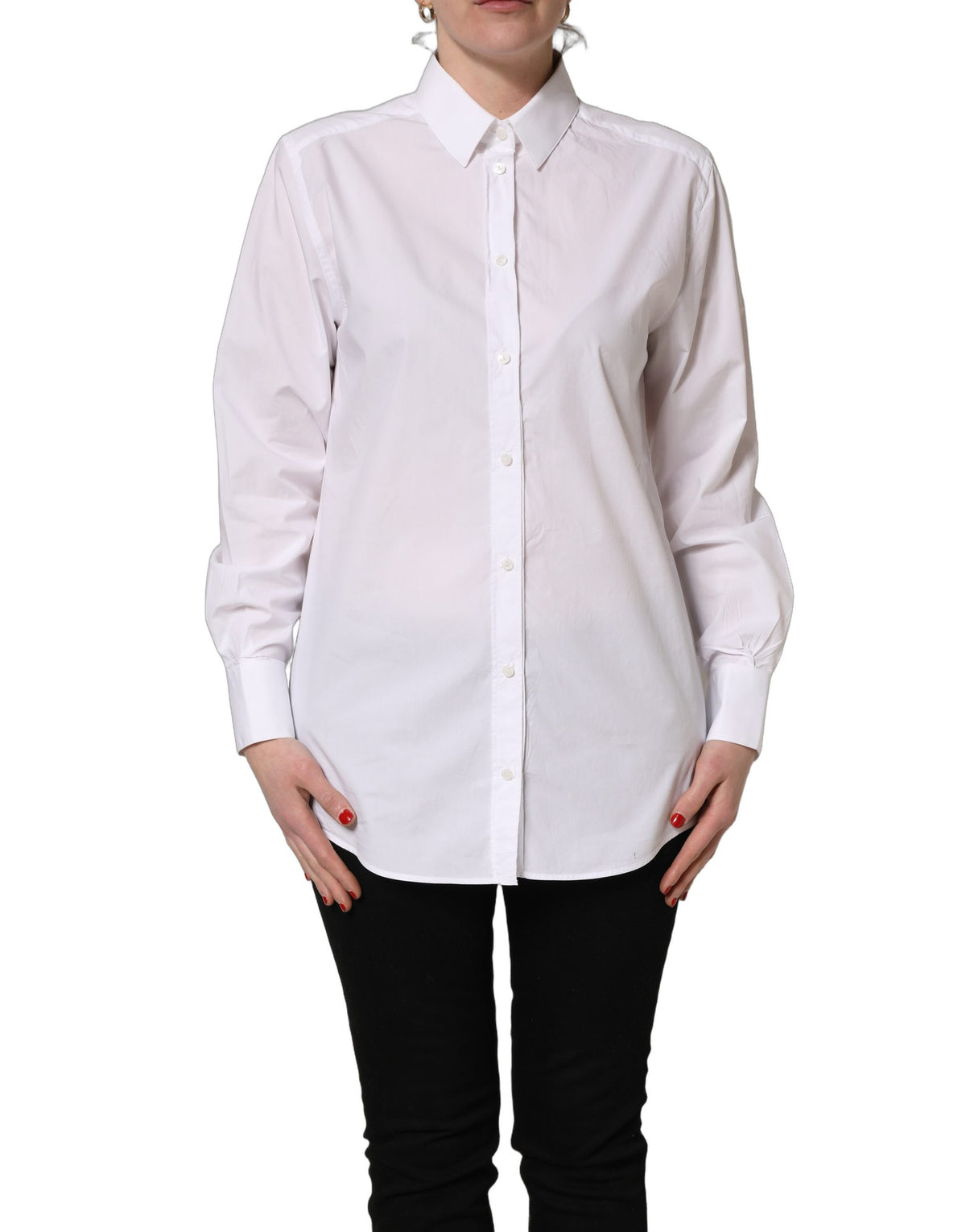 Dolce & Gabbana White Cotton Long Sleeve Button-Up Shirt Top
