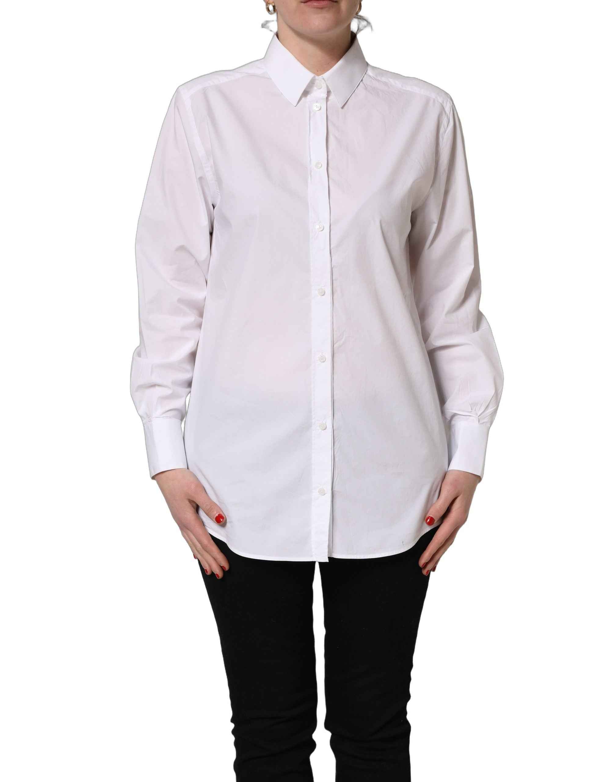 Dolce & Gabbana White Cotton Long Sleeve Button-Up Shirt Top