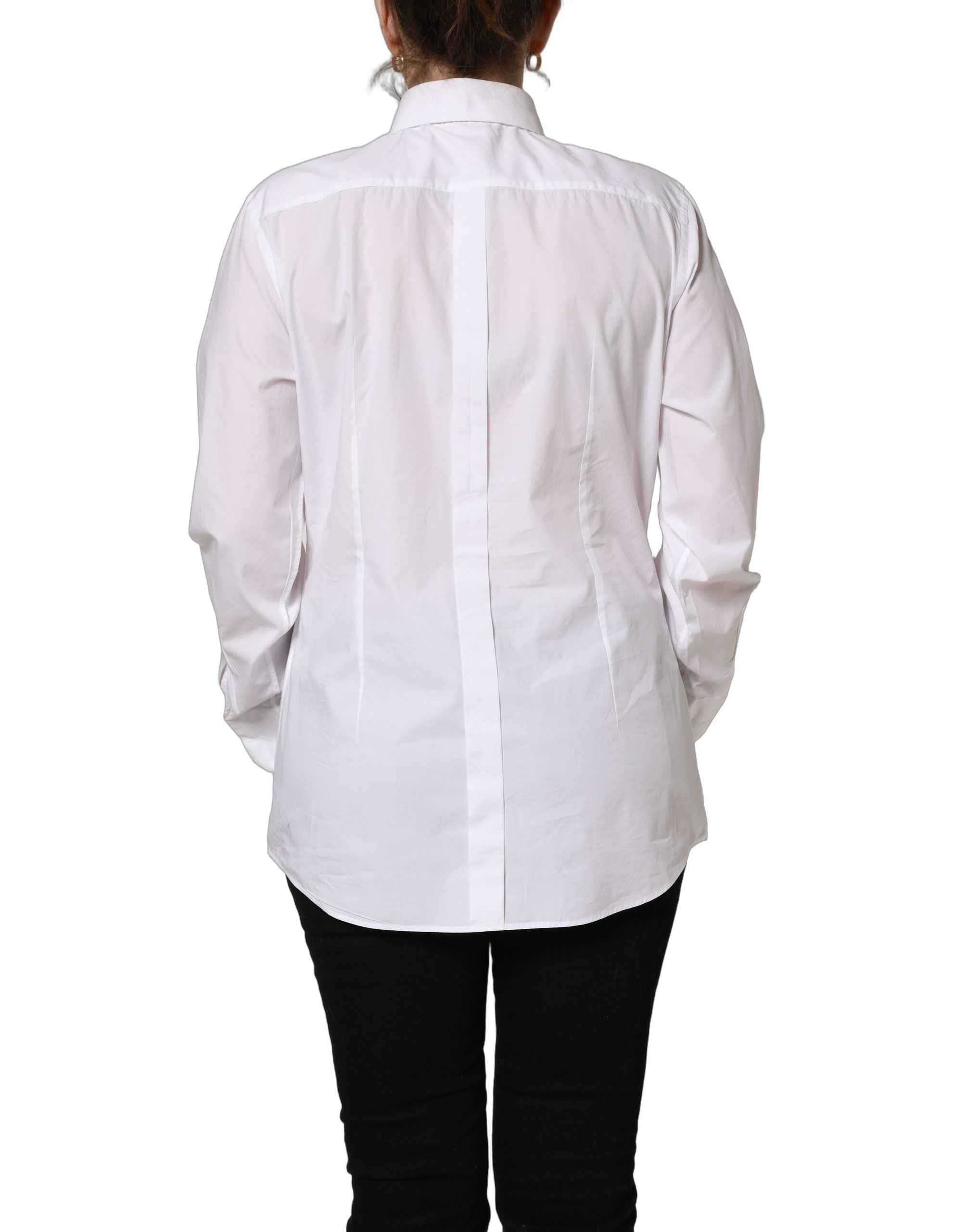 Dolce & Gabbana White Cotton Long Sleeve Button-Up Shirt Top