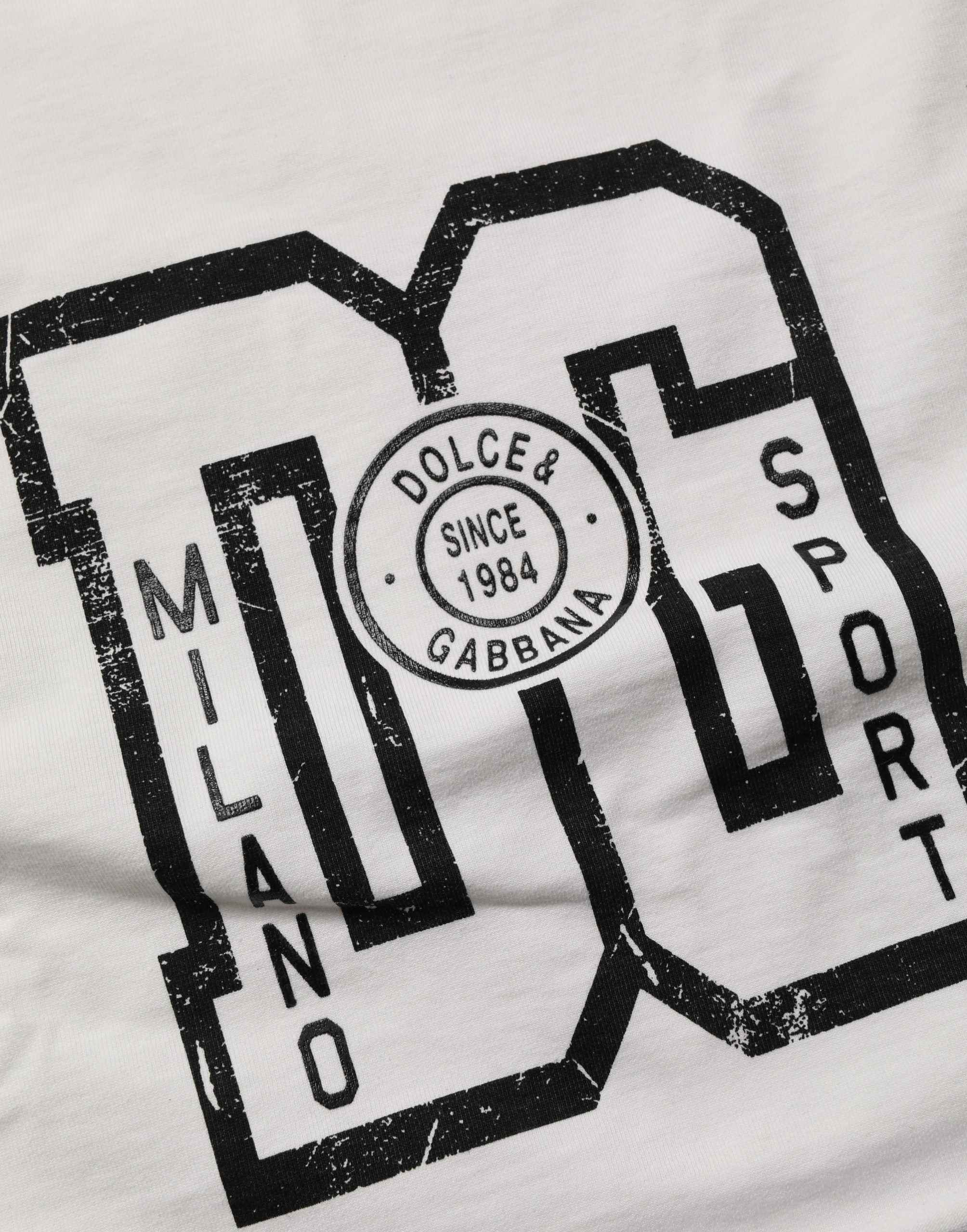 Dolce & Gabbana White Cotton DG Logo Print Cropped Jersey Top