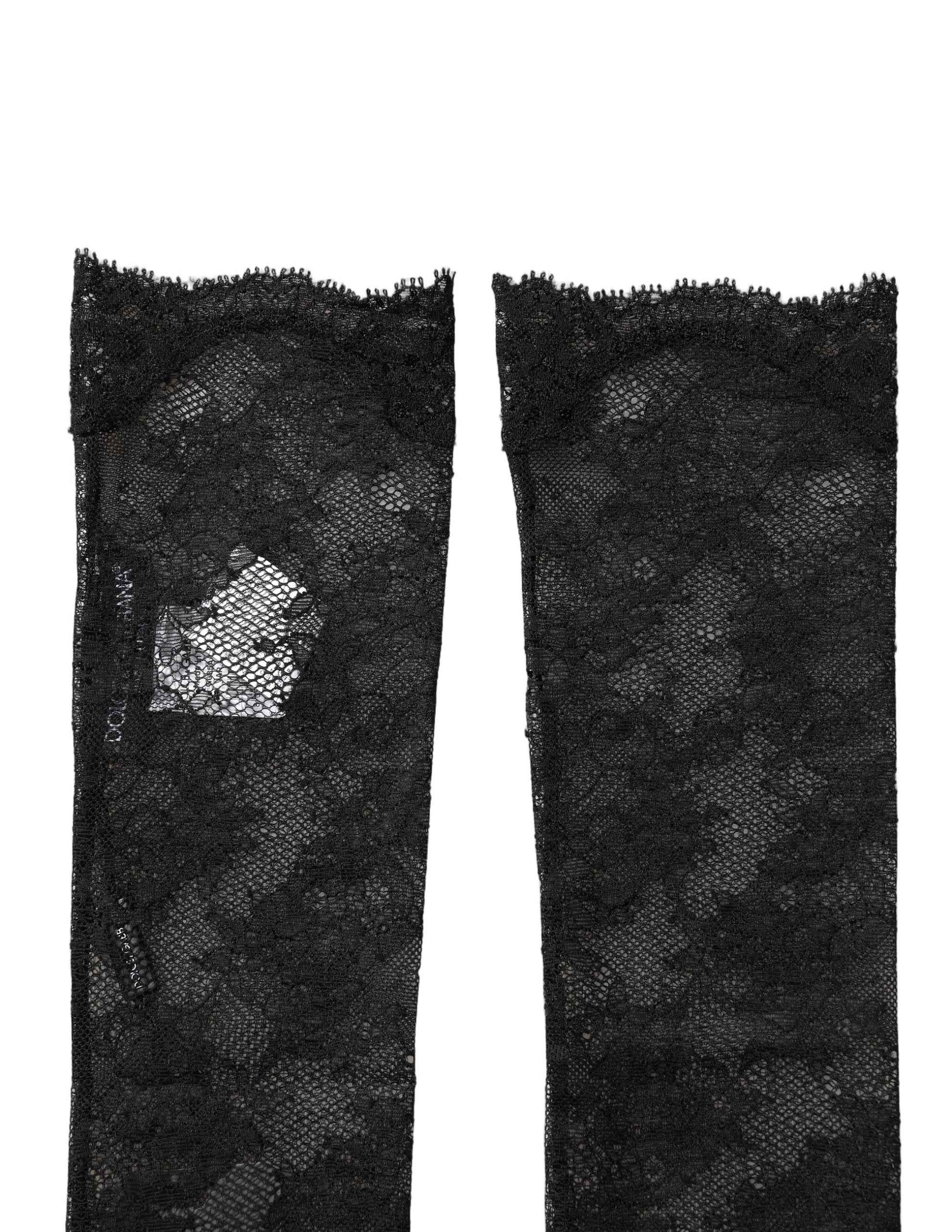 Dolce & Gabbana Black Floral Lace Nylon Stretch Knee Socks