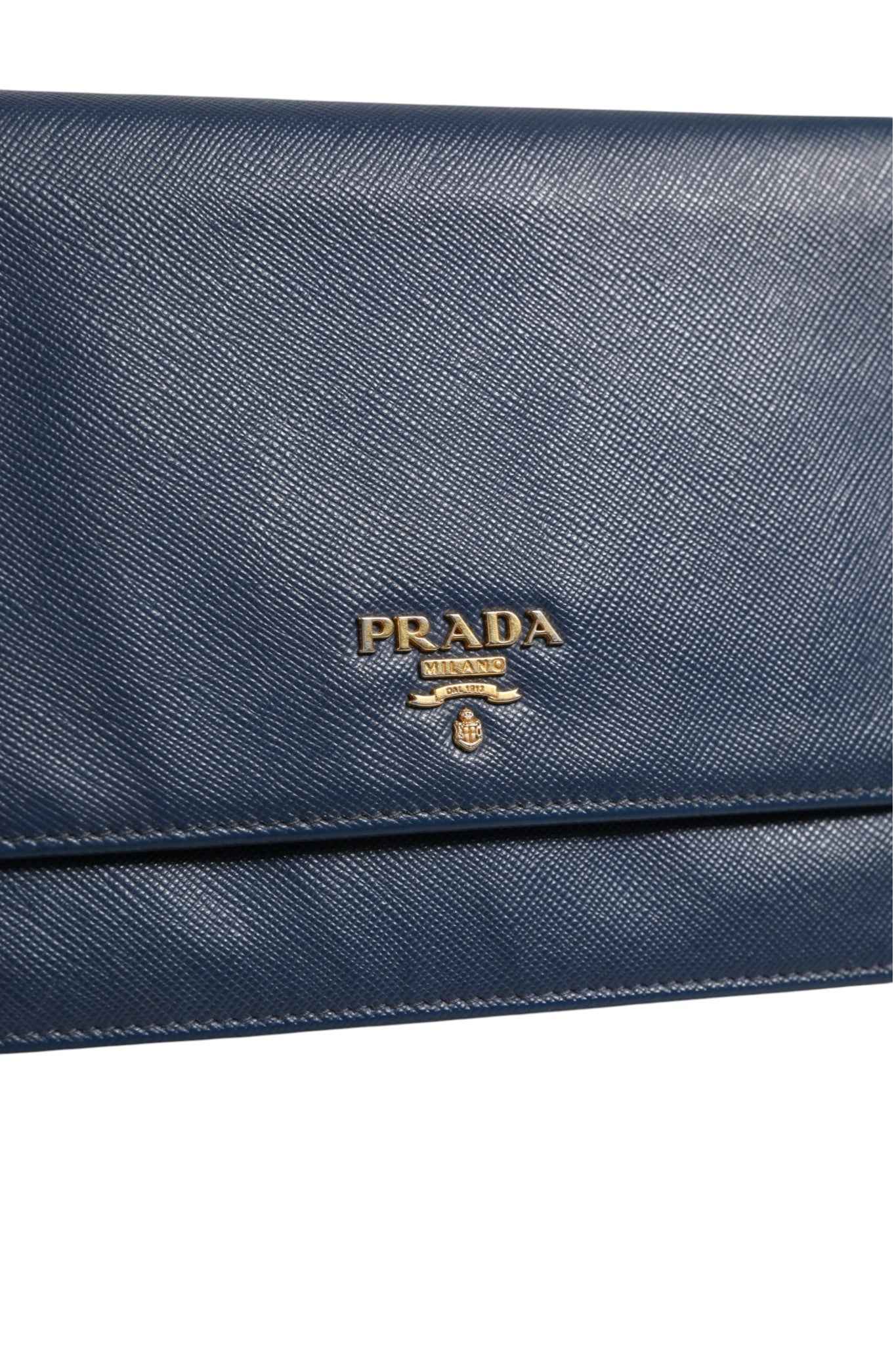 Prada Blue Saffiano Leather Wallet on Chain Clutch Bag