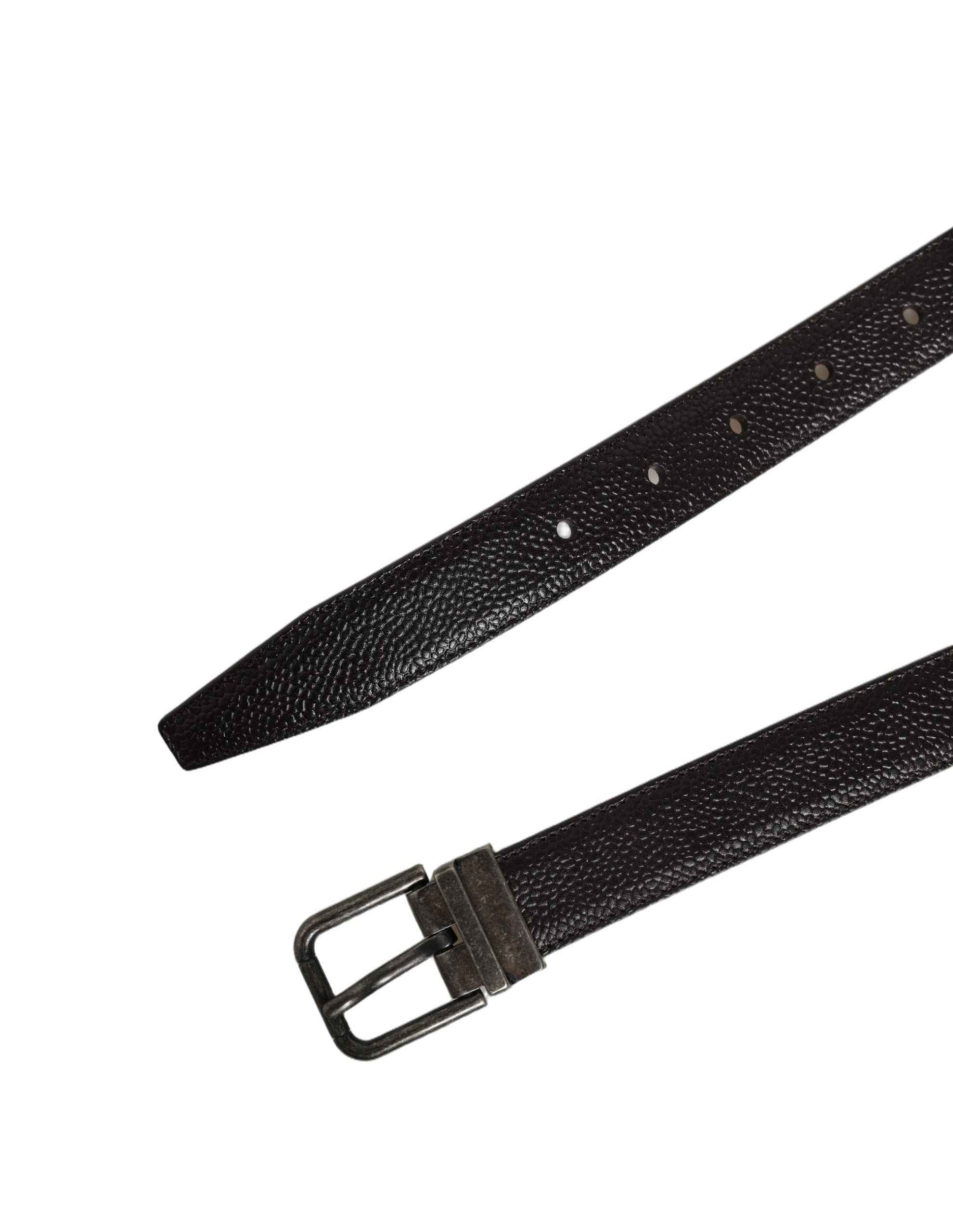 Dolce & Gabbana Brown Calf Leather Vintage Style Silver Buckle Belt