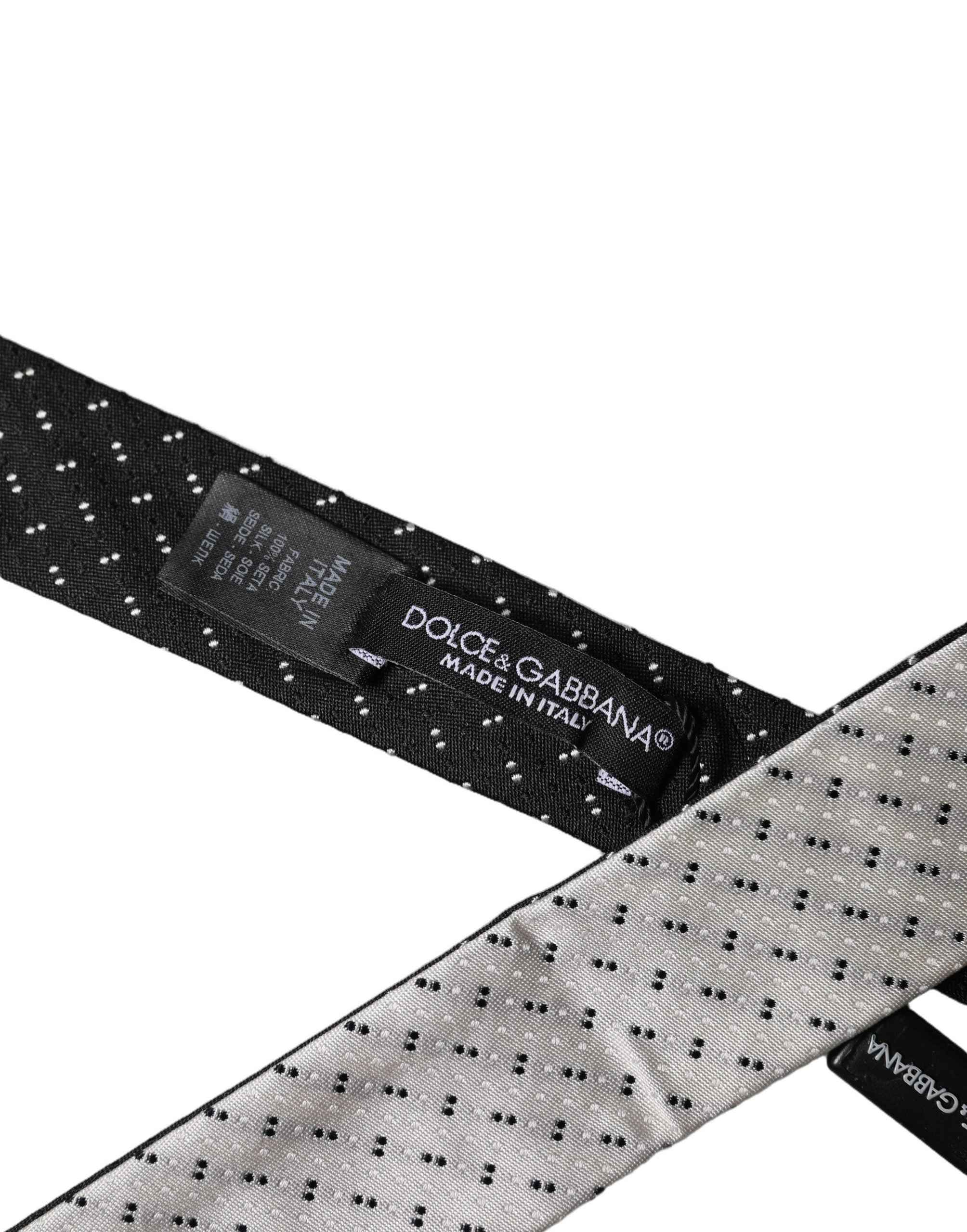 Dolce & Gabbana White Black Patterned Silk Adjustable Men Necktie Tie