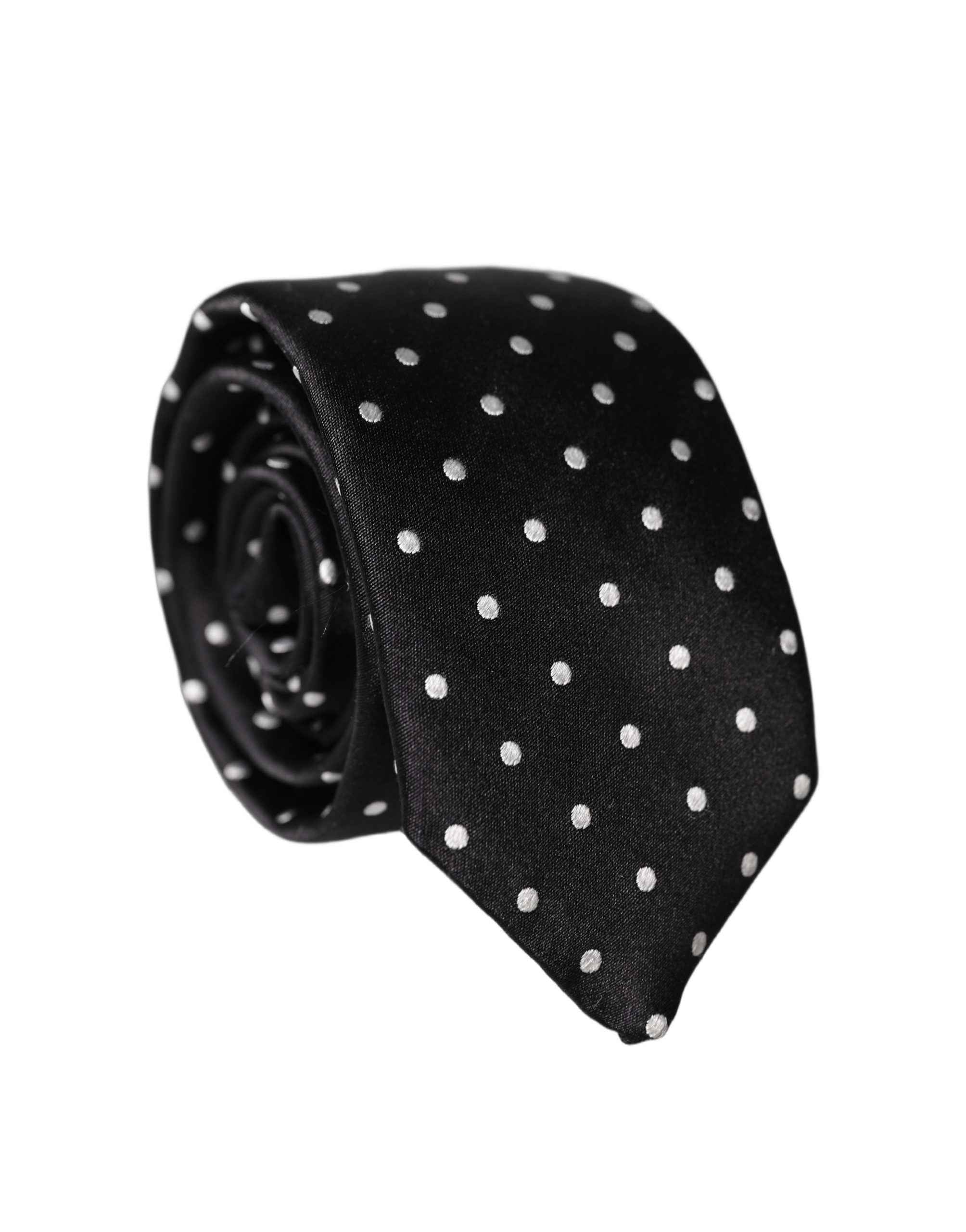 Dolce & Gabbana Black White Polka Dots Silk Adjustable Men Necktie Tie