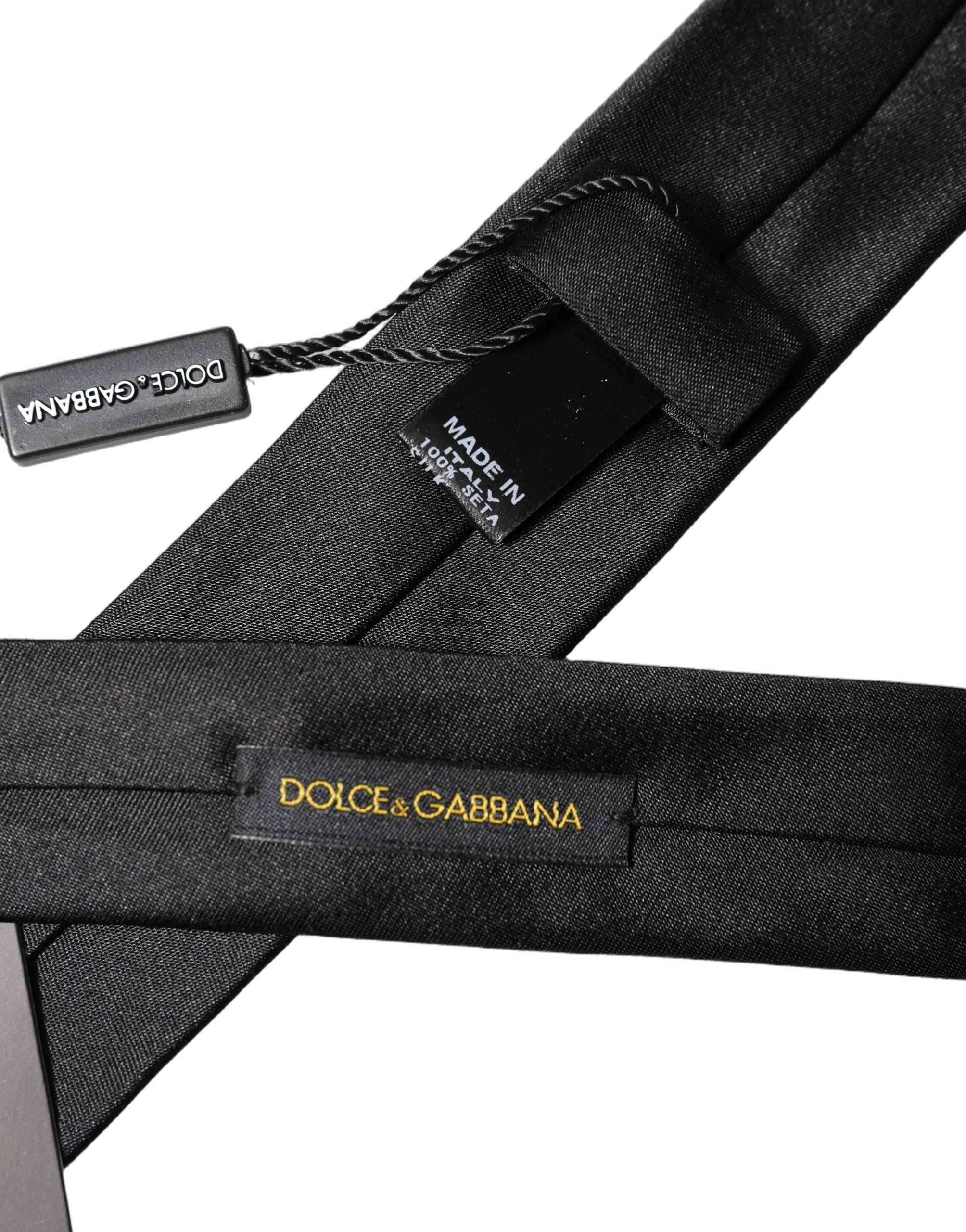 Dolce & Gabbana Black D&G Embroidery Silk Adjustable Men Necktie Tie